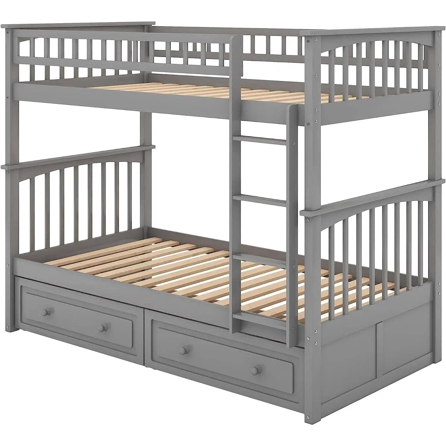 Grey Twin Bunk Bed With Storage Drawers Safety Rail from PriceLows™