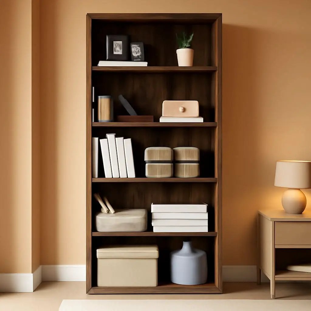 Rustic Brown Bookshelf Five Tier Adjustable Shelves from PriceLows™
