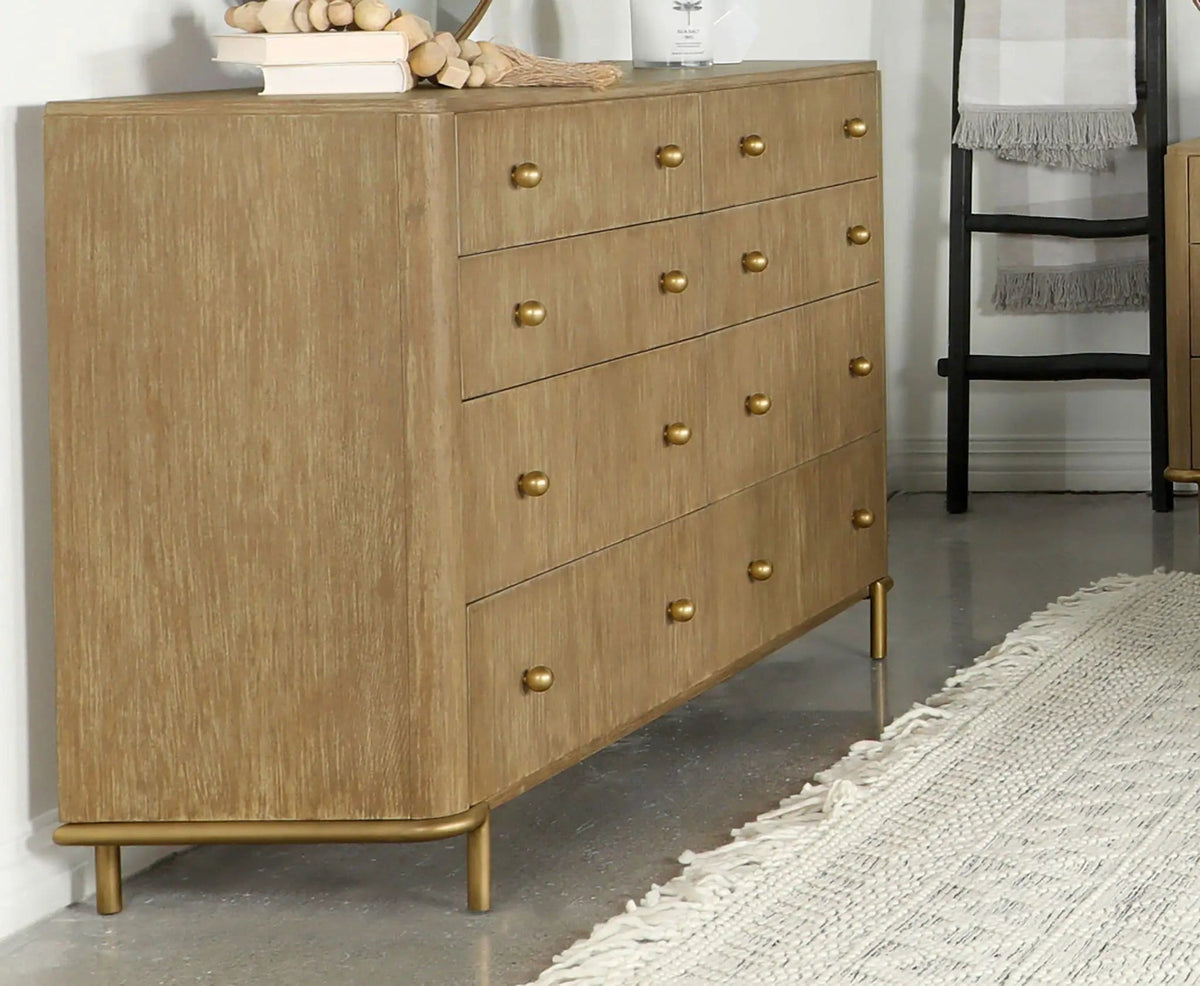 Arini 8-drawer Dresser Sand Wash | 63 x 18 x 37.25 in | Metal & Veneer | Bedroom