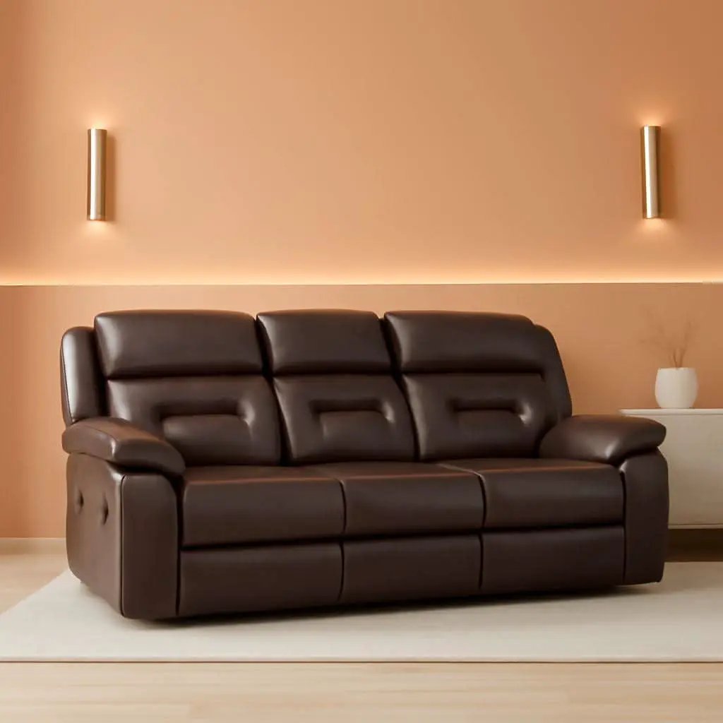 Three Seat Manual Reclining Sofa Dark Brown Faux Leather from PriceLows™