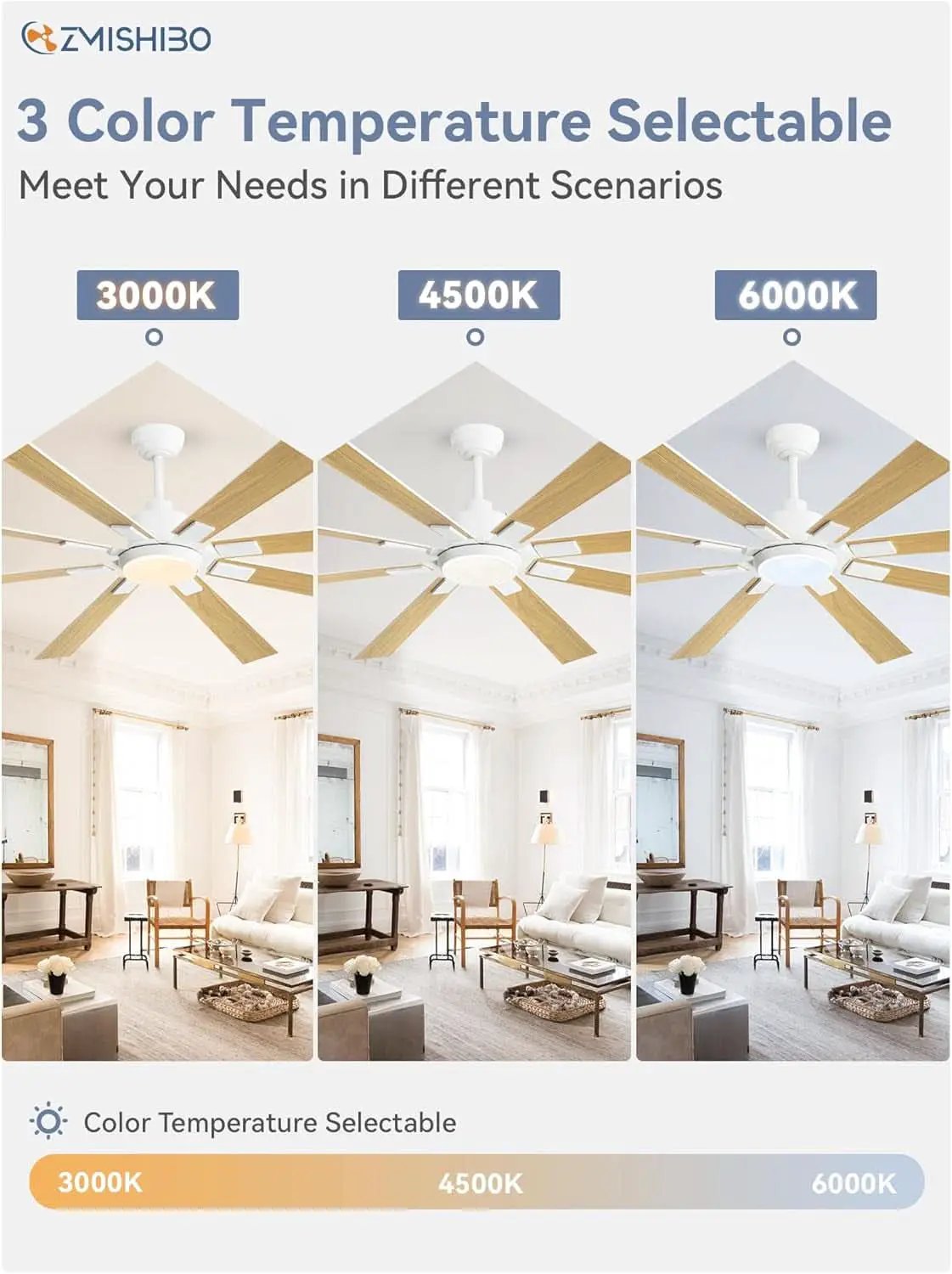 72 Inch White Ceiling Fan With Lights And Remote DC Motor from PriceLows™