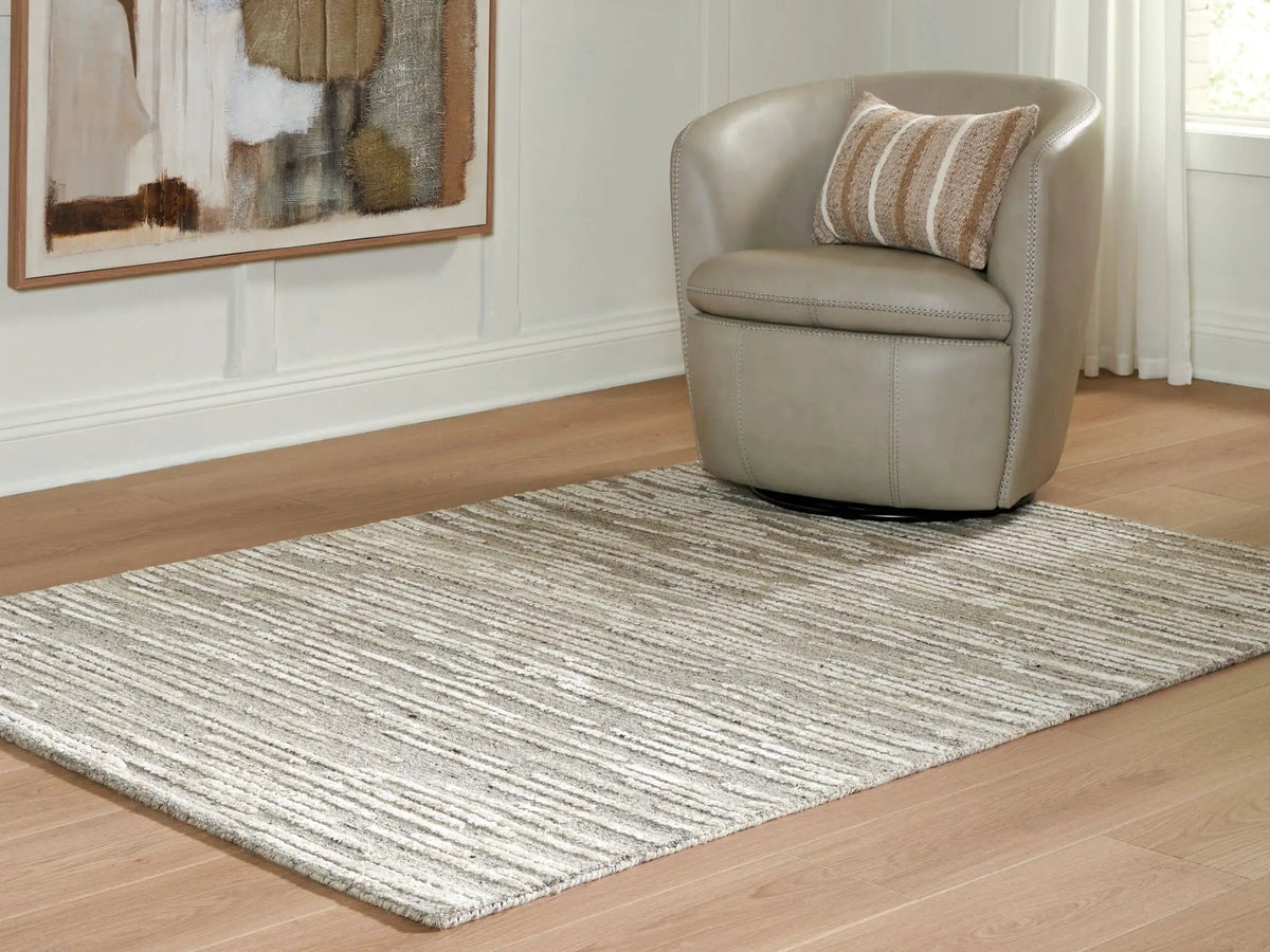Eljory Area Rug | 108 x 143 Inch | Gray Abstract Stripe | Hand Tufted