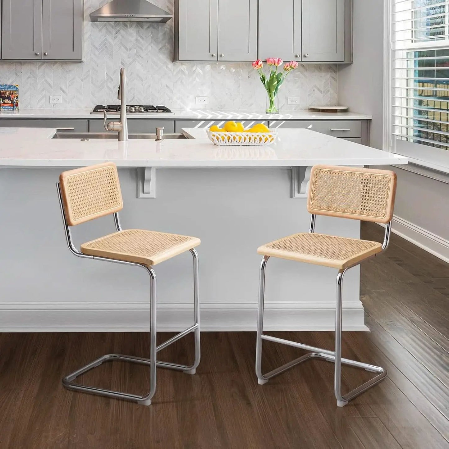 Rattan Bar Stools Set Of 4 24 Inch Yellow For Home from PriceLows™