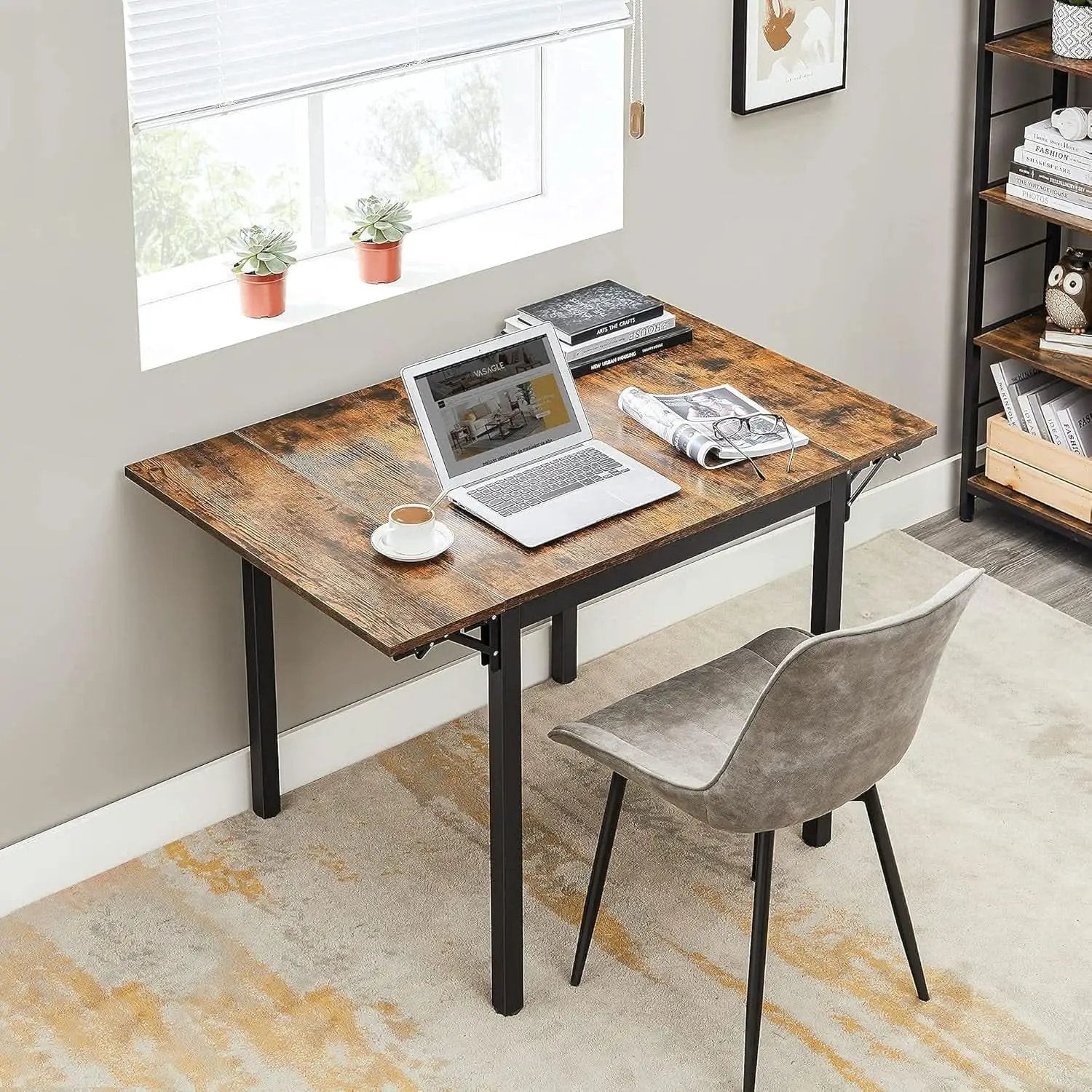 Folding Dining Table Drop Leaf Extendable Brown For Small Spaces Seats 2 To 4 from PriceLows™