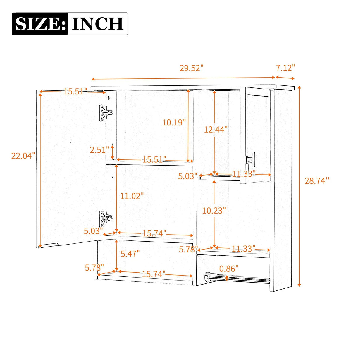 Wall Mounted Medicine Cabinet | Bathroom Mirror | Adjustable Shelf | 29.52 Inch Width