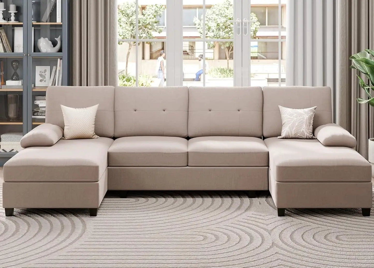 Dark Beige U Shaped Sectional Sofa With Chaise 4 Seats from PriceLows™