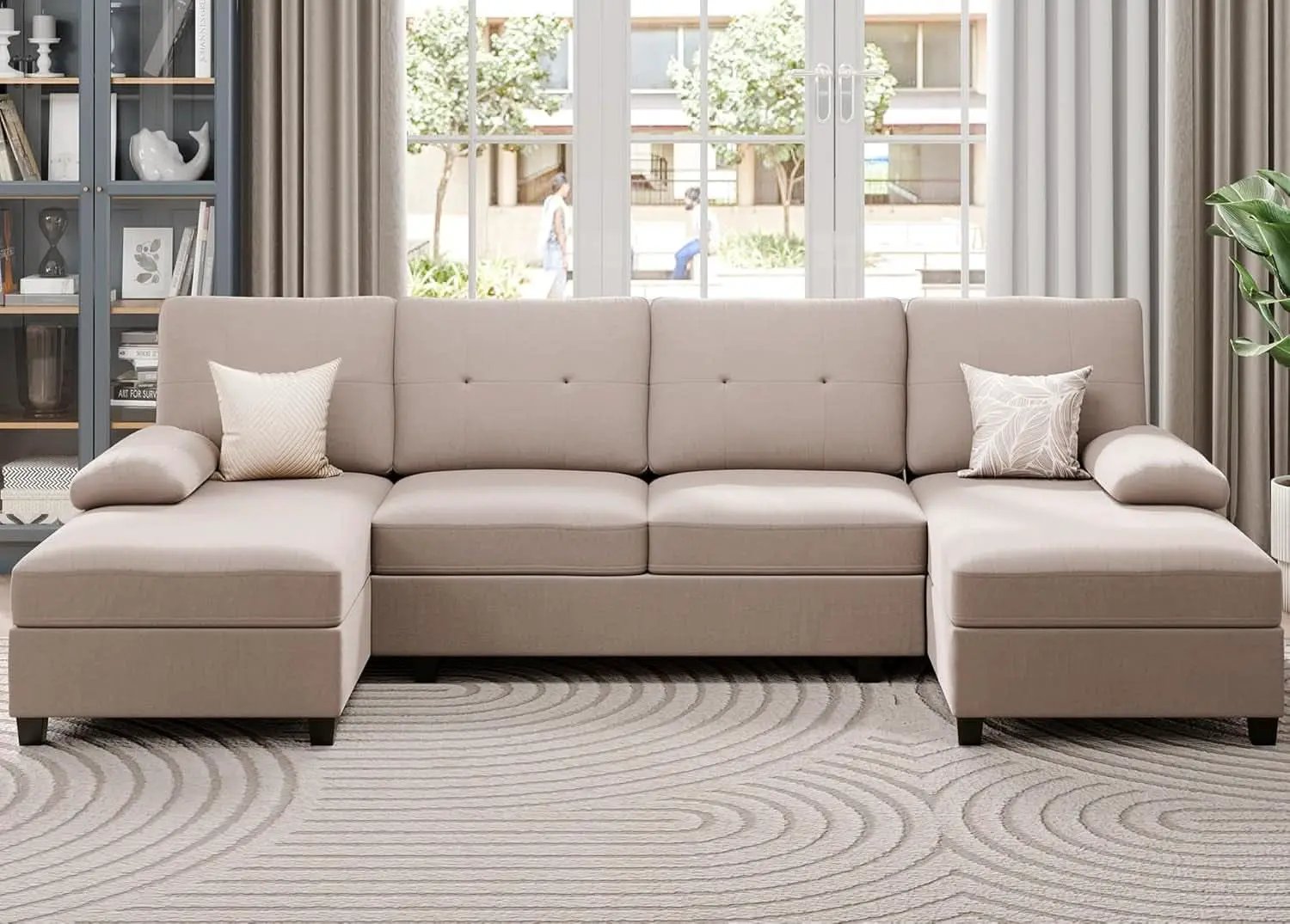 Dark Beige U Shaped Sectional Sofa With Chaise 4 Seats from PriceLows™