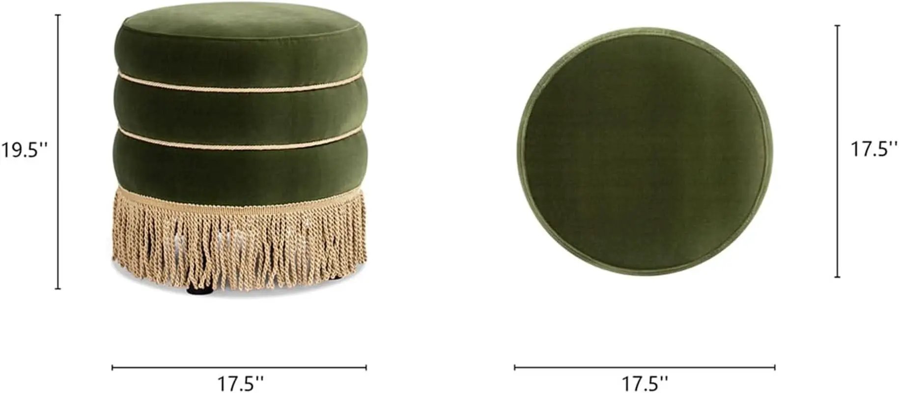 Olive Performance Velvet Round Ottoman With Fringe from PriceLows™