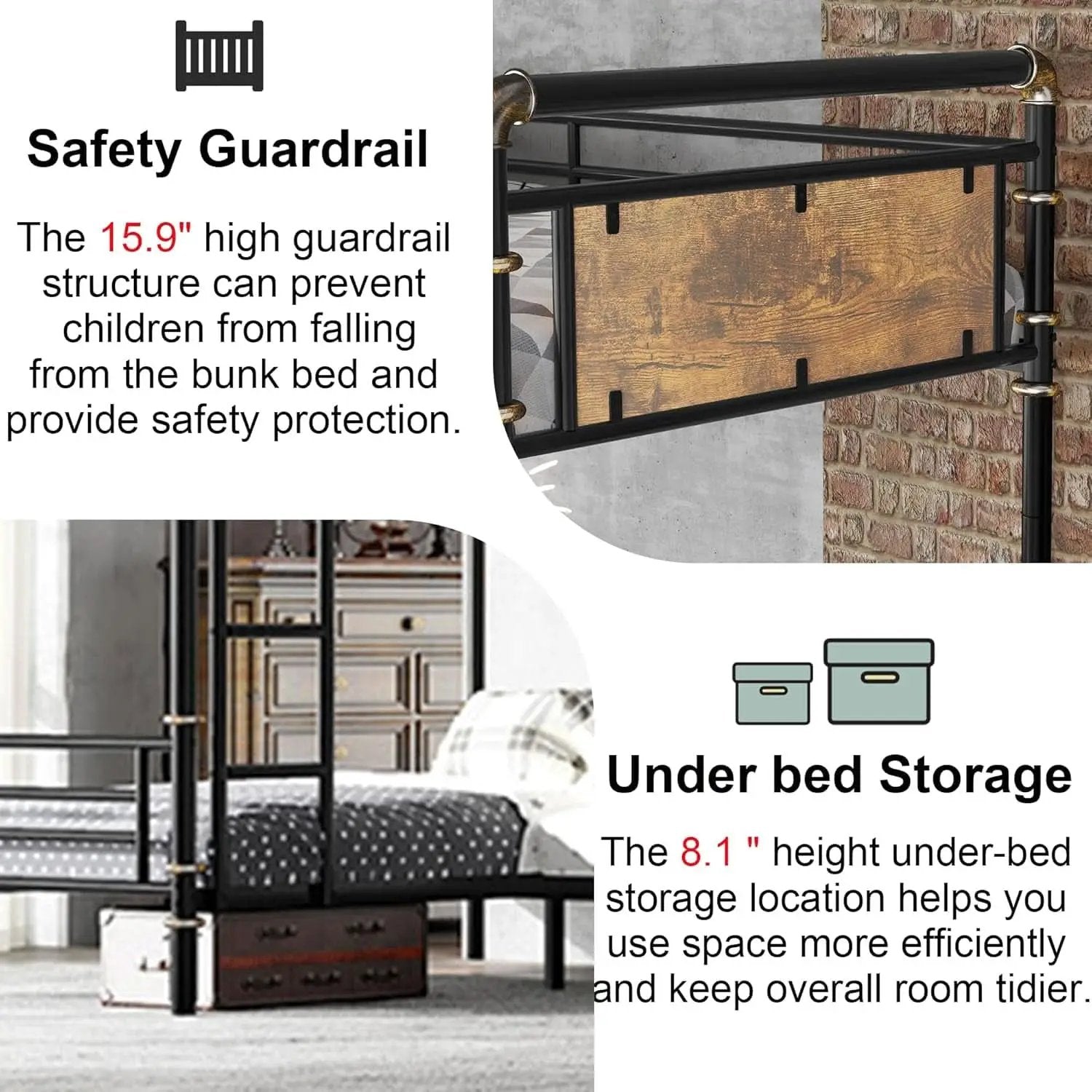 Quad Bunk Bed Twin Size Metal With Ladders Detachable Black from PriceLows™