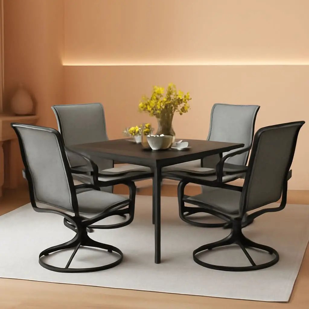 Patio Dining Set For 4 All Weather Furniture With Grey Sling Swivel Chairs from PriceLows™