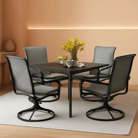 Patio Dining Set For 4 All Weather Furniture With Grey Sling Swivel Chairs from PriceLows™