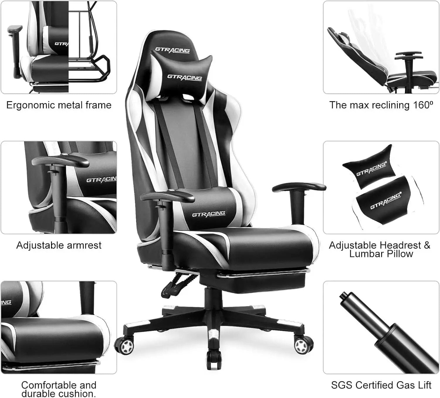 White Ergonomic Gaming Chair With Footrest And Height Adjustable from PriceLows™