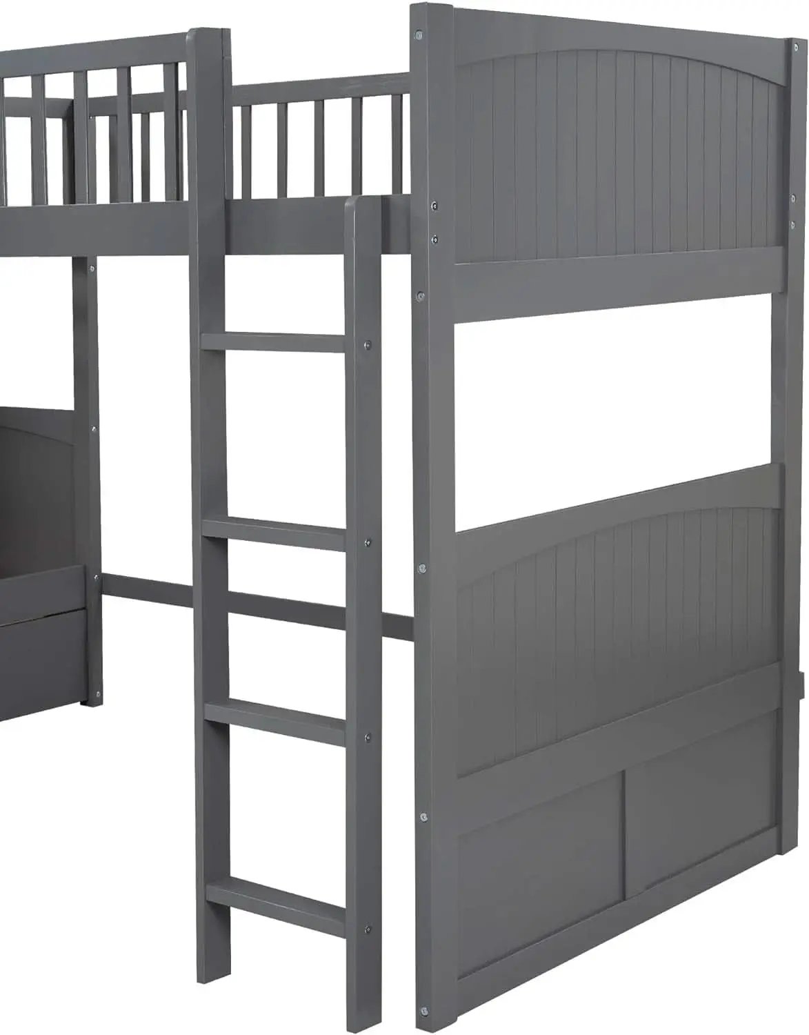 Triple Bunk Bed for Kids L Shaped Solid Wood Gray Twin Size from PriceLows™