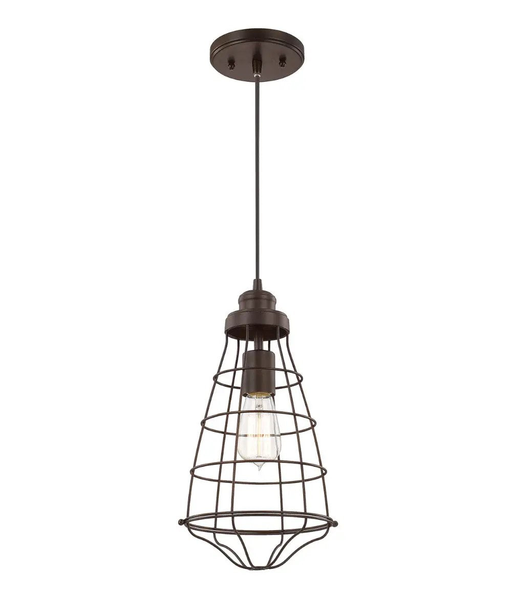 1 Light Pendant | 8 Inch Wide | Burnished Bronze Industrial Cage Design