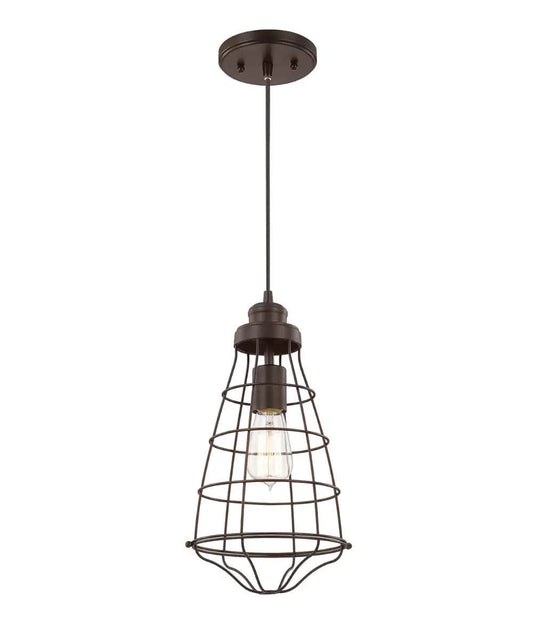 1 Light Pendant | 8 Inch Wide | Burnished Bronze Industrial Cage Design