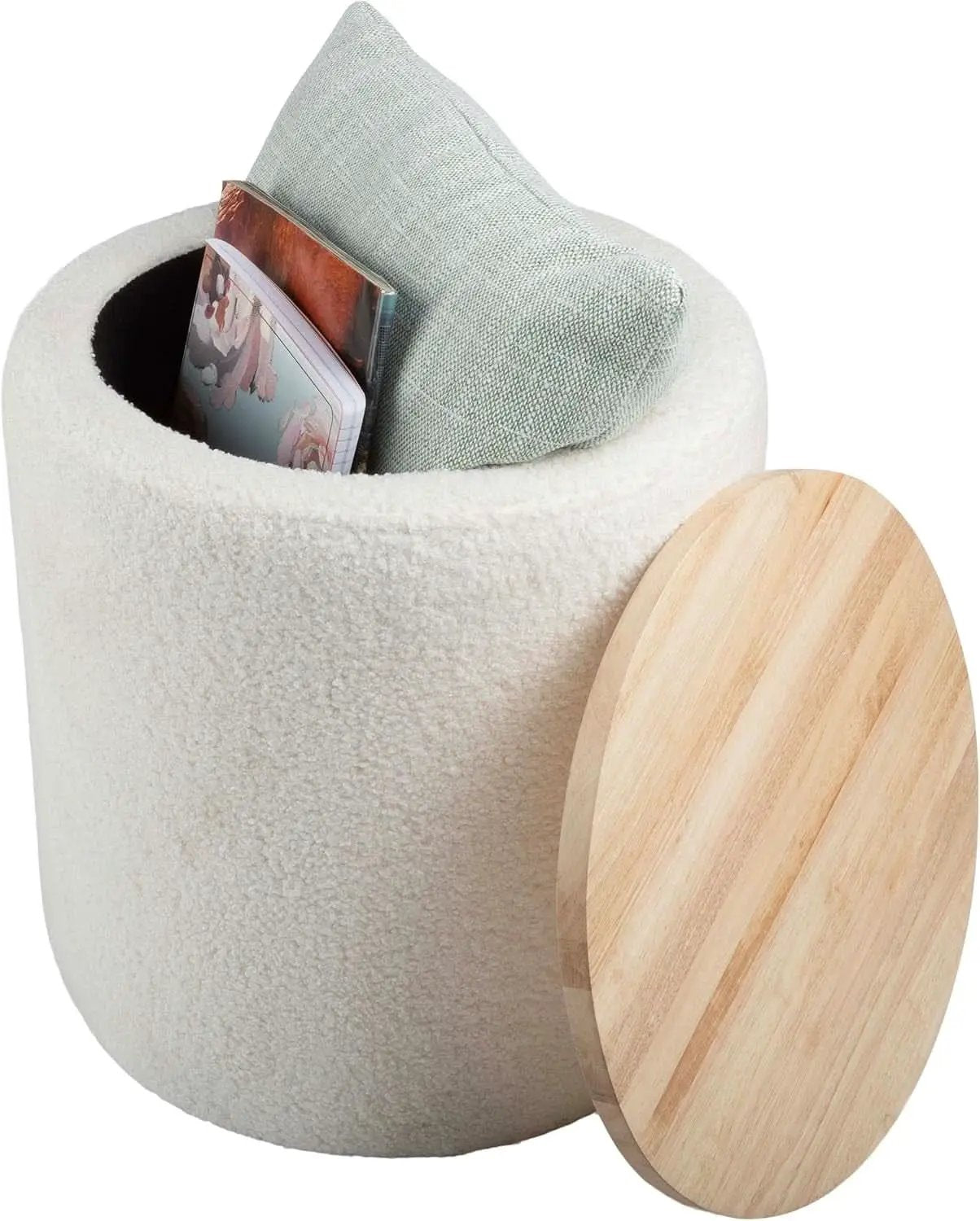 Cream Textured Storage Ottoman Removable Lid Walnut from PriceLows™