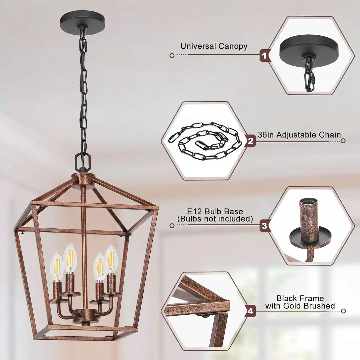 Antique Bronze 4-Light Chandelier Pendant Light Dining from PriceLows™