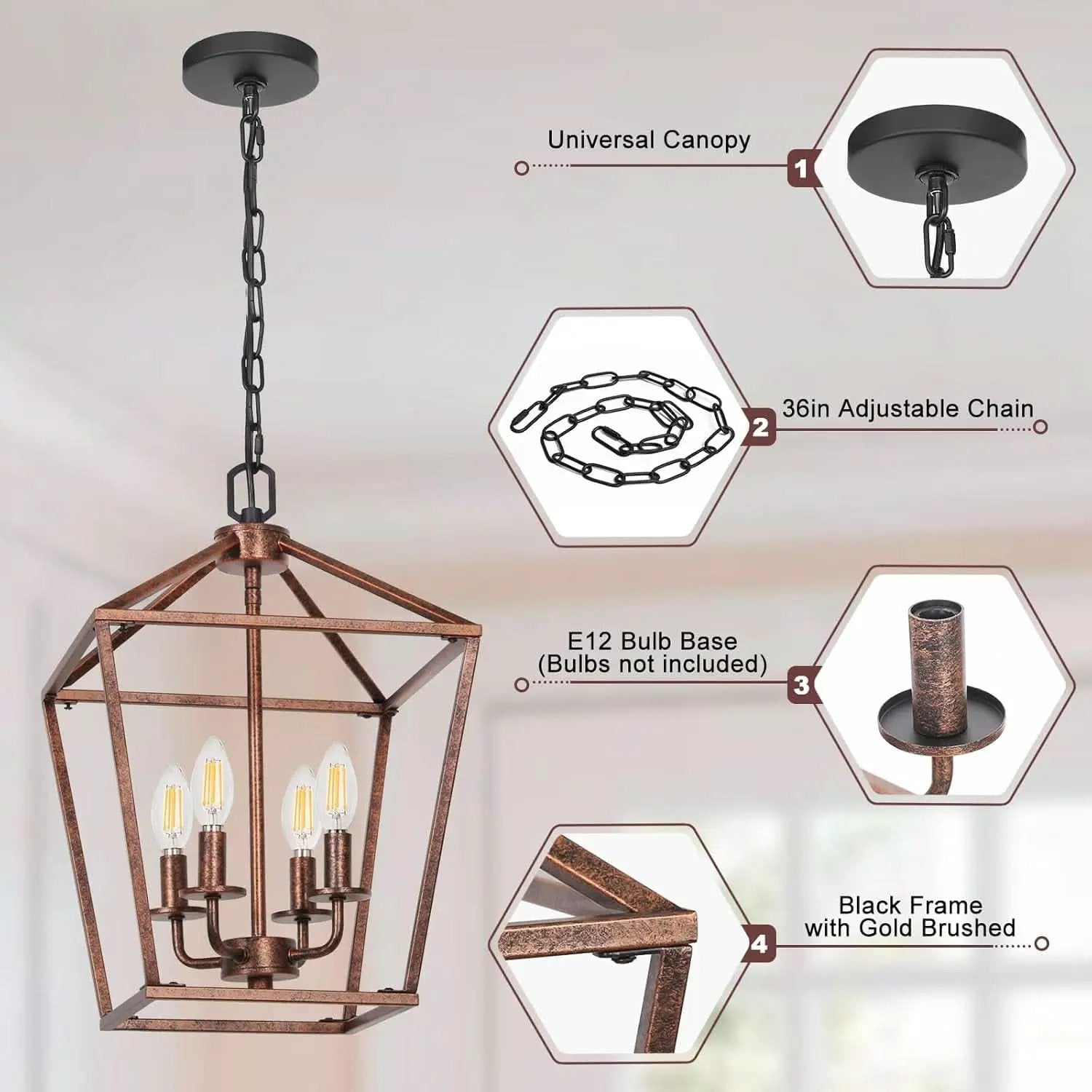 Antique Bronze 4-Light Chandelier Pendant Light Dining from PriceLows™