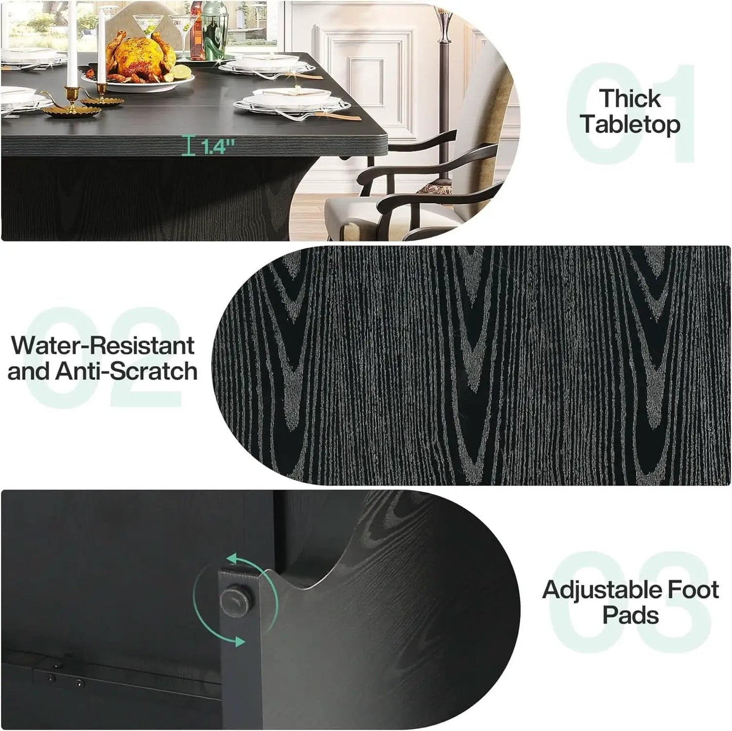 Black 63 Inch Rectangular Modern Dining Table For 4 To 6 from PriceLows™
