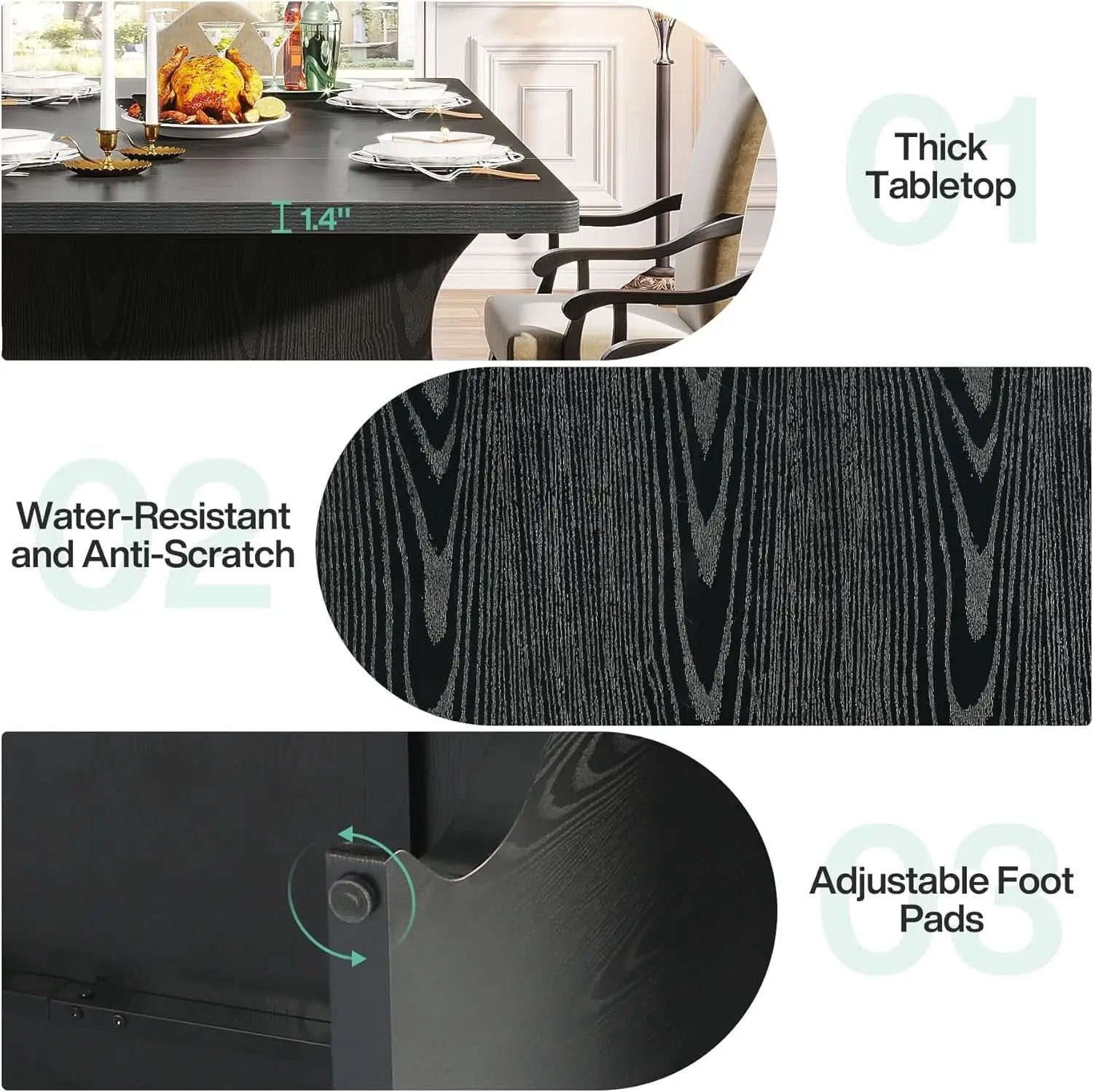 Black 63 Inch Rectangular Modern Dining Table For 4 To 6 from PriceLows™