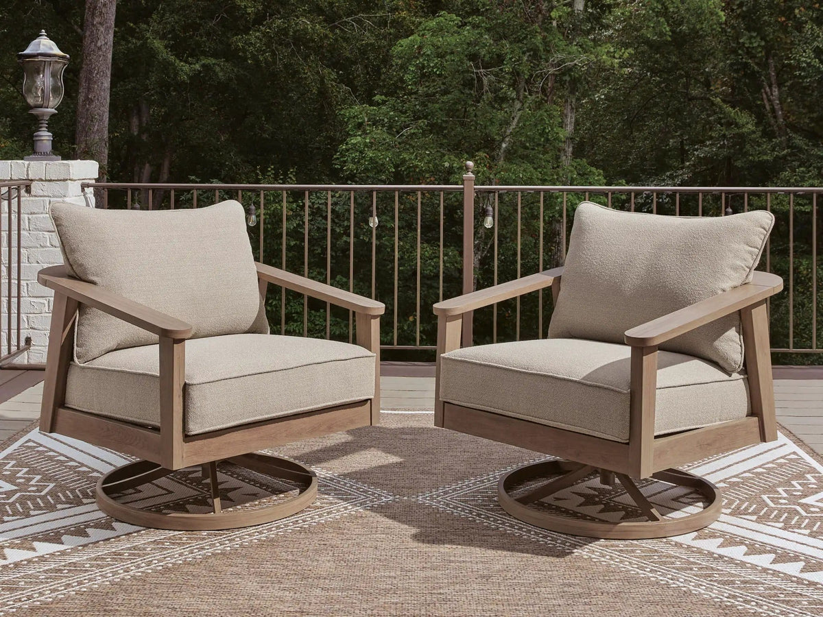 Harmony Headlands Swivel Lounge With Cushion Swivel Chair | 32.5 x 35.5 x 37.13 in | Polyester & Fabric | Natural / Gray