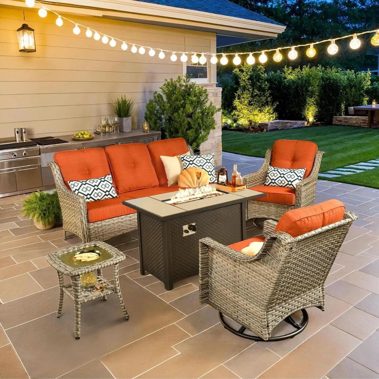 Outdoor Conversation Set with Fire Pit and Swivel Chairs from PriceLows™