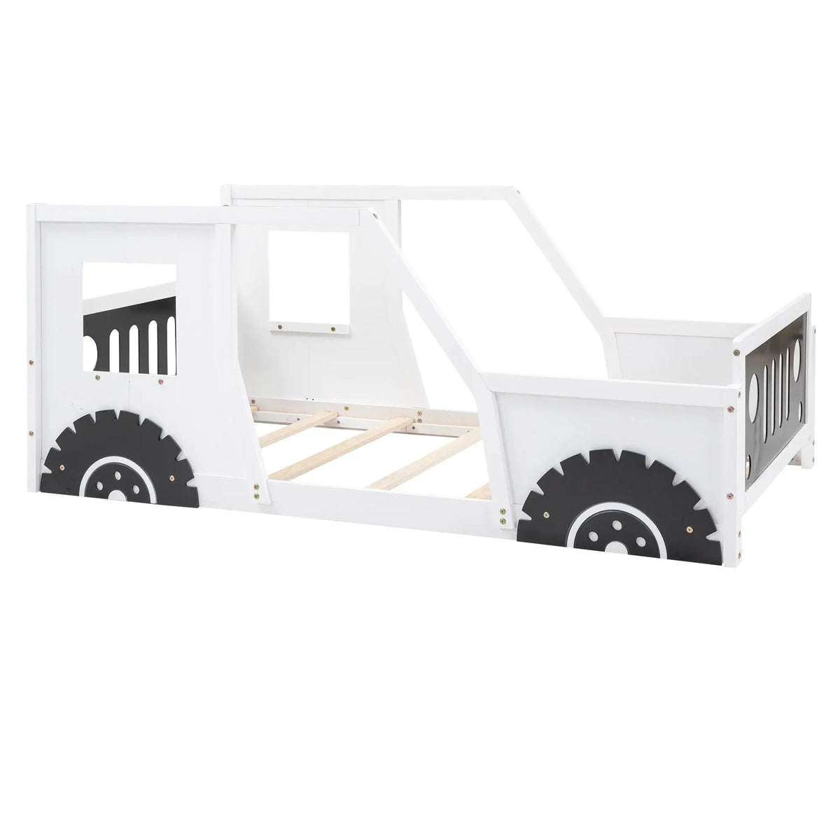 Car Shaped Platform Bed | Solid Pine Wood | Decorative Wheels