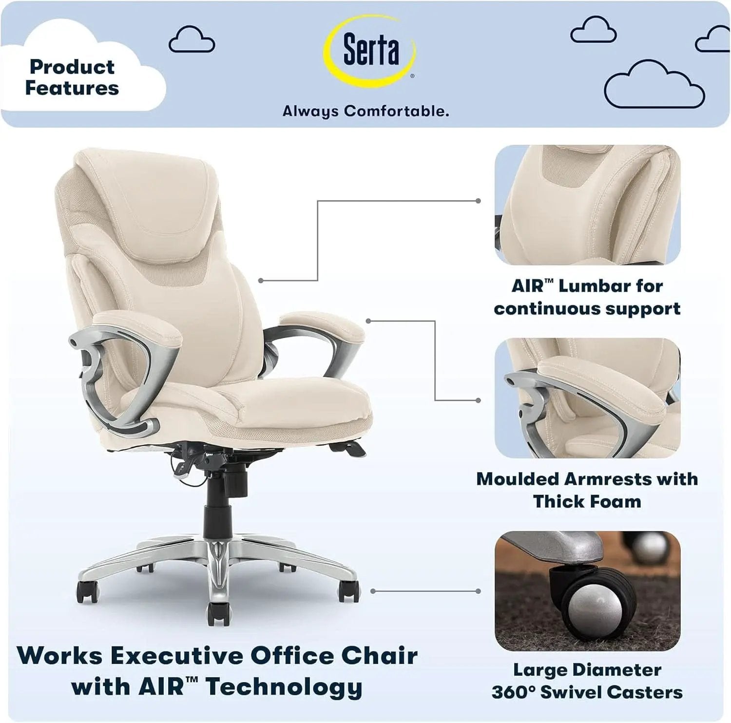 Executive Office Chair With AIR Lumbar Support Cream White from PriceLows™