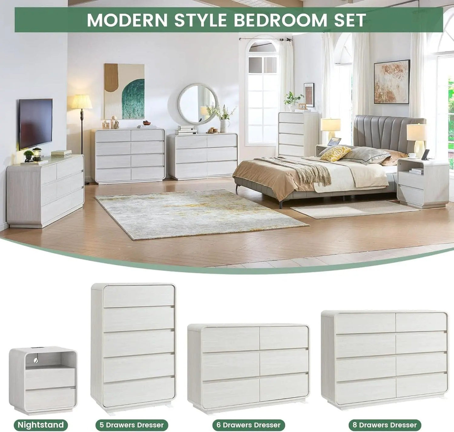 47 Inch White Dresser With Six Drawers Anti Tip Design from PriceLows™