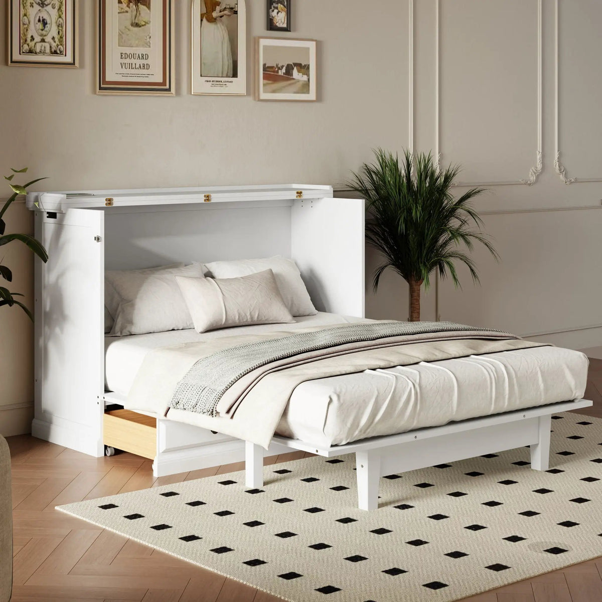 Solid Pine Murphy Bed | USB Charging Station | Storage Drawer