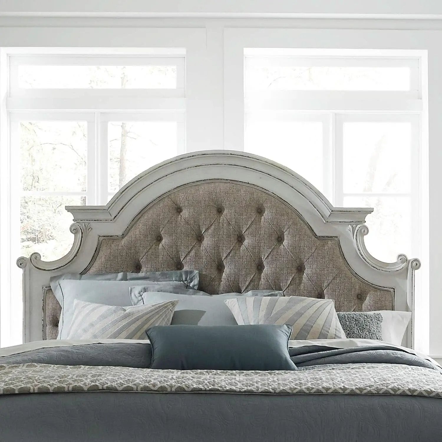 Magnolia Manor Queen Upholstered Headboard With Arched Crown from PriceLows™