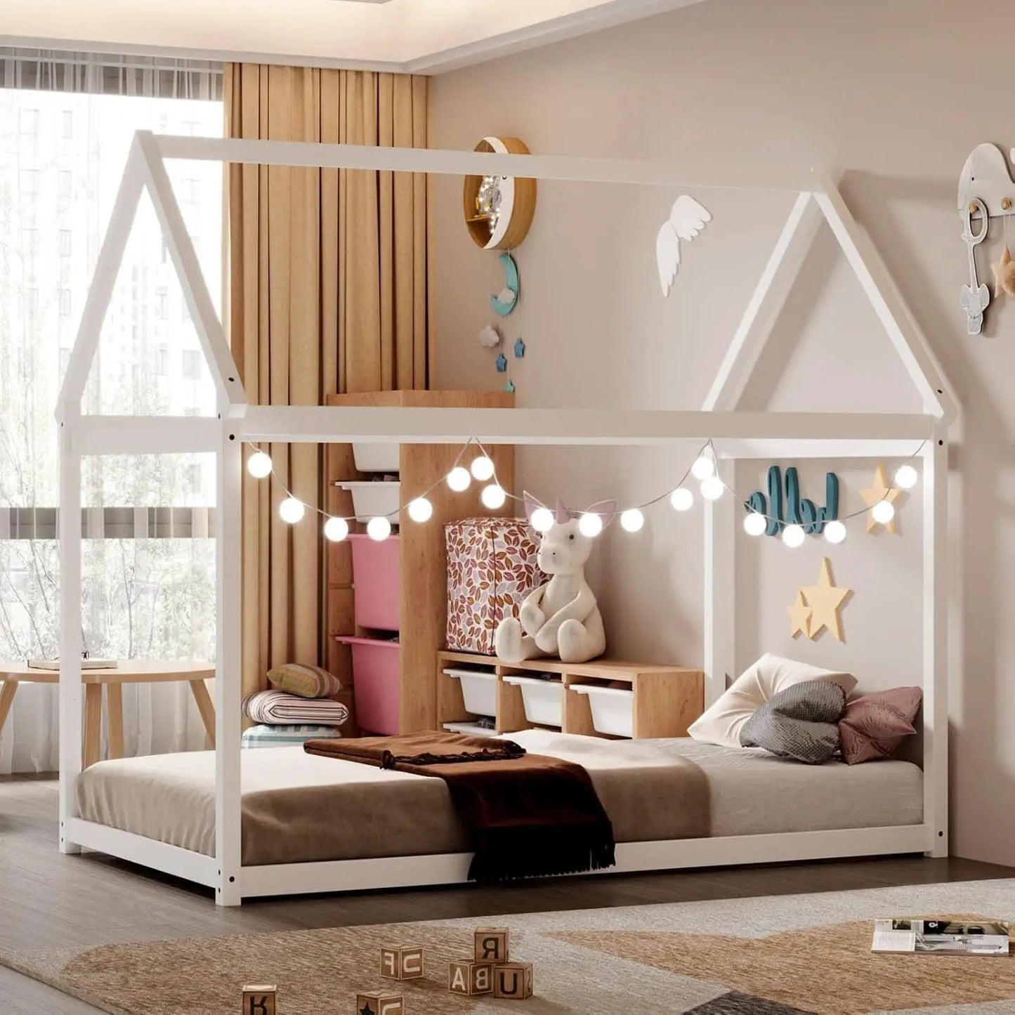 Twin House Bed Frame With Roof Canopy Montessori For Kids from PriceLows™
