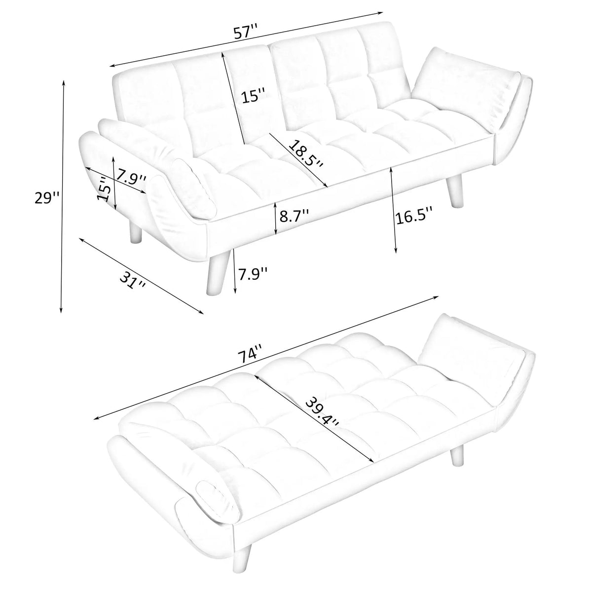 Convertible Sofa | Two Seater | Adjustable Back | Compact