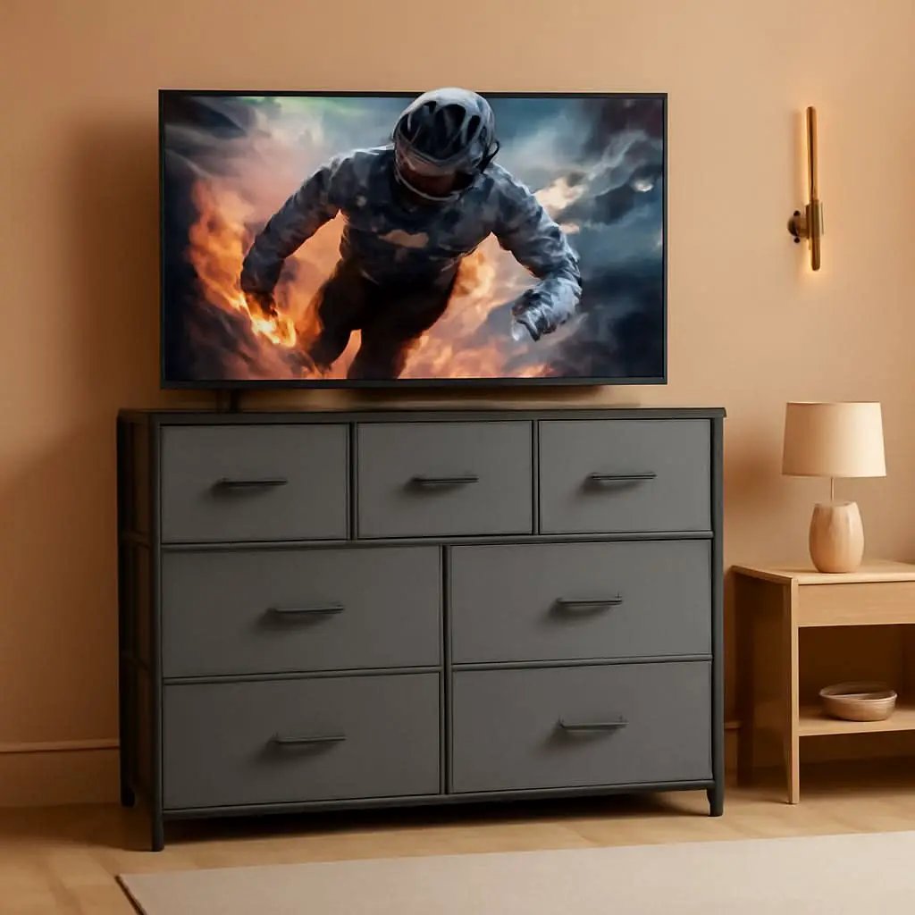 Dark Grey Dresser TV Stand With Fabric Drawers For 45 Inch TV from PriceLows™