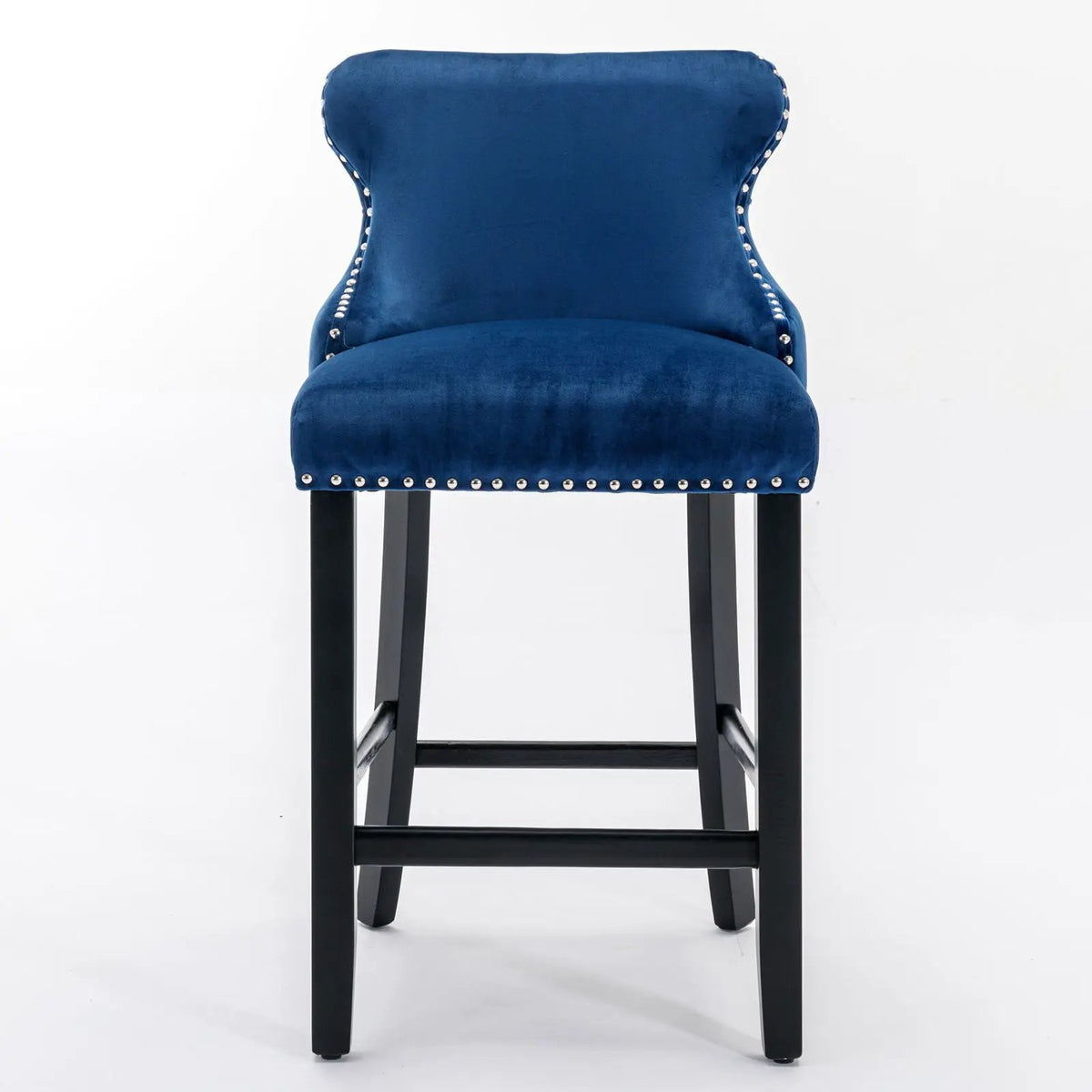Wing-Back Barstools | Button Tufted Decoration | Wooden Legs With Nailhead Trim | Contemporary Upholstery