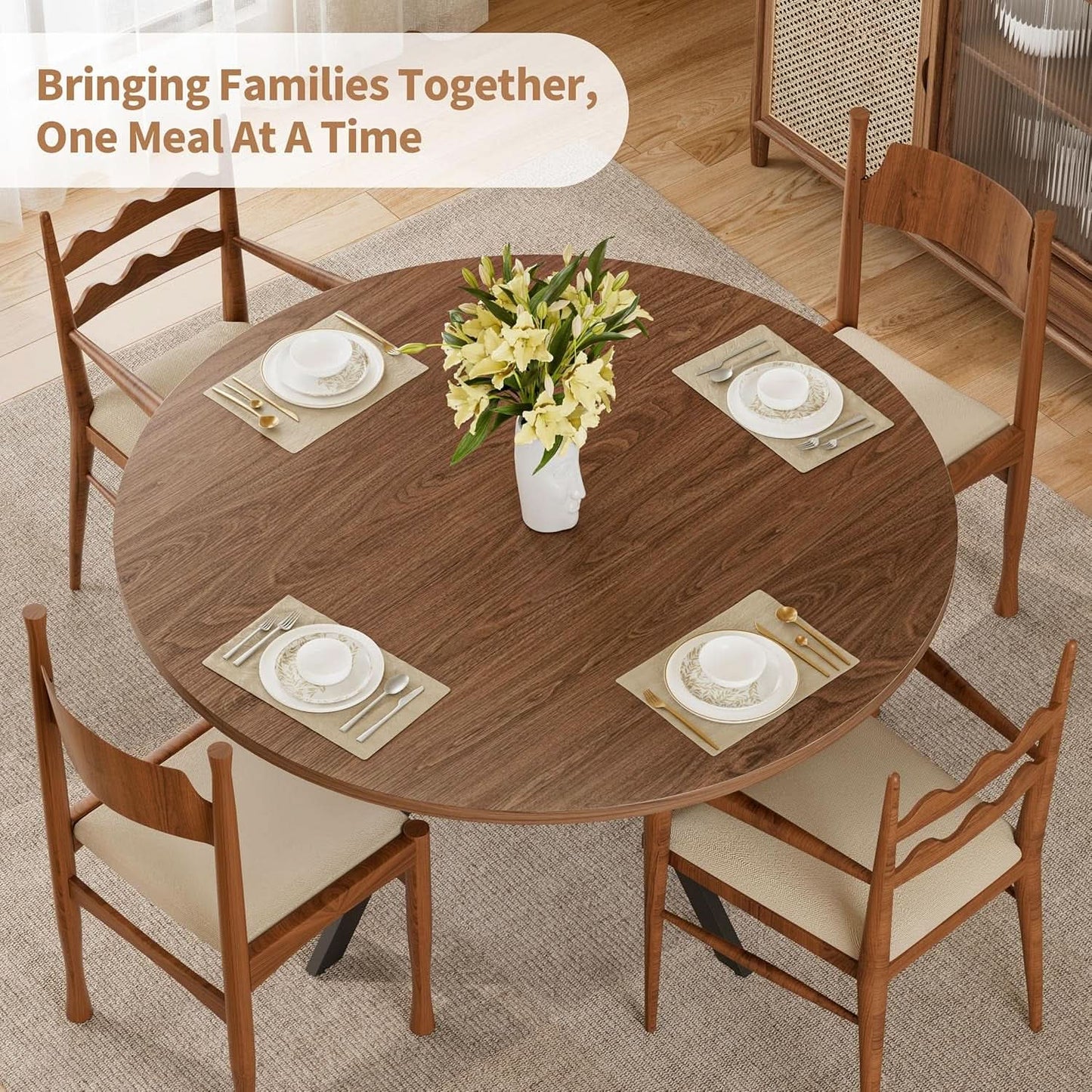 42 Inch Round Dining Table Walnut With Built In Storage from PriceLows™