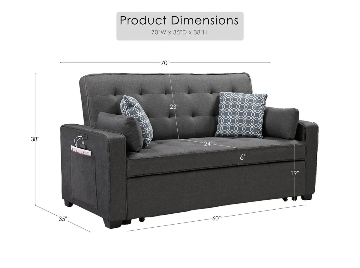 William Sleeper Sofa | 2 USB Charging Ports | 4 Accent Pillows | Gray