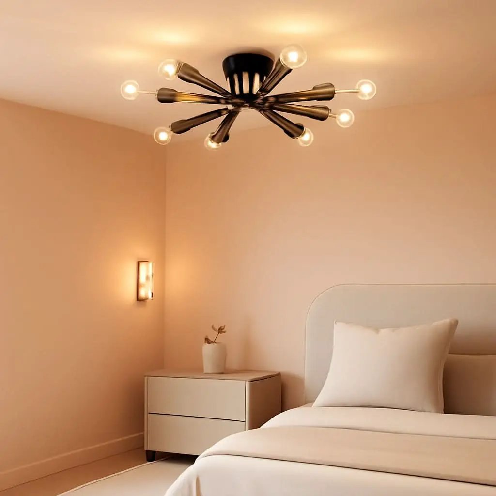 8 Light Matte Black Sputnik Chandelier Semi Flush Mount from PriceLows™