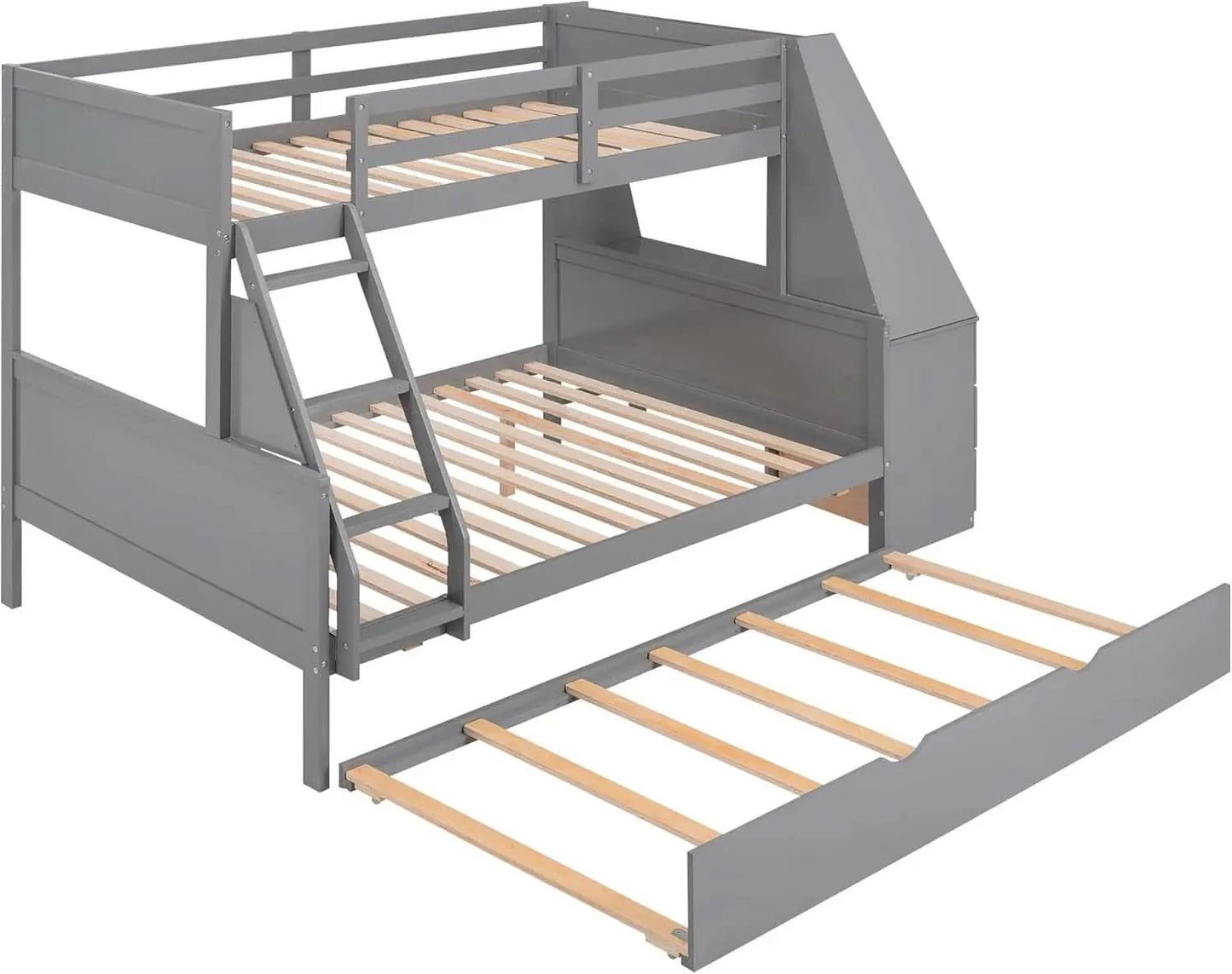 Gray Twin Over Full Bunk Bed With Trundle And Desk from PriceLows™