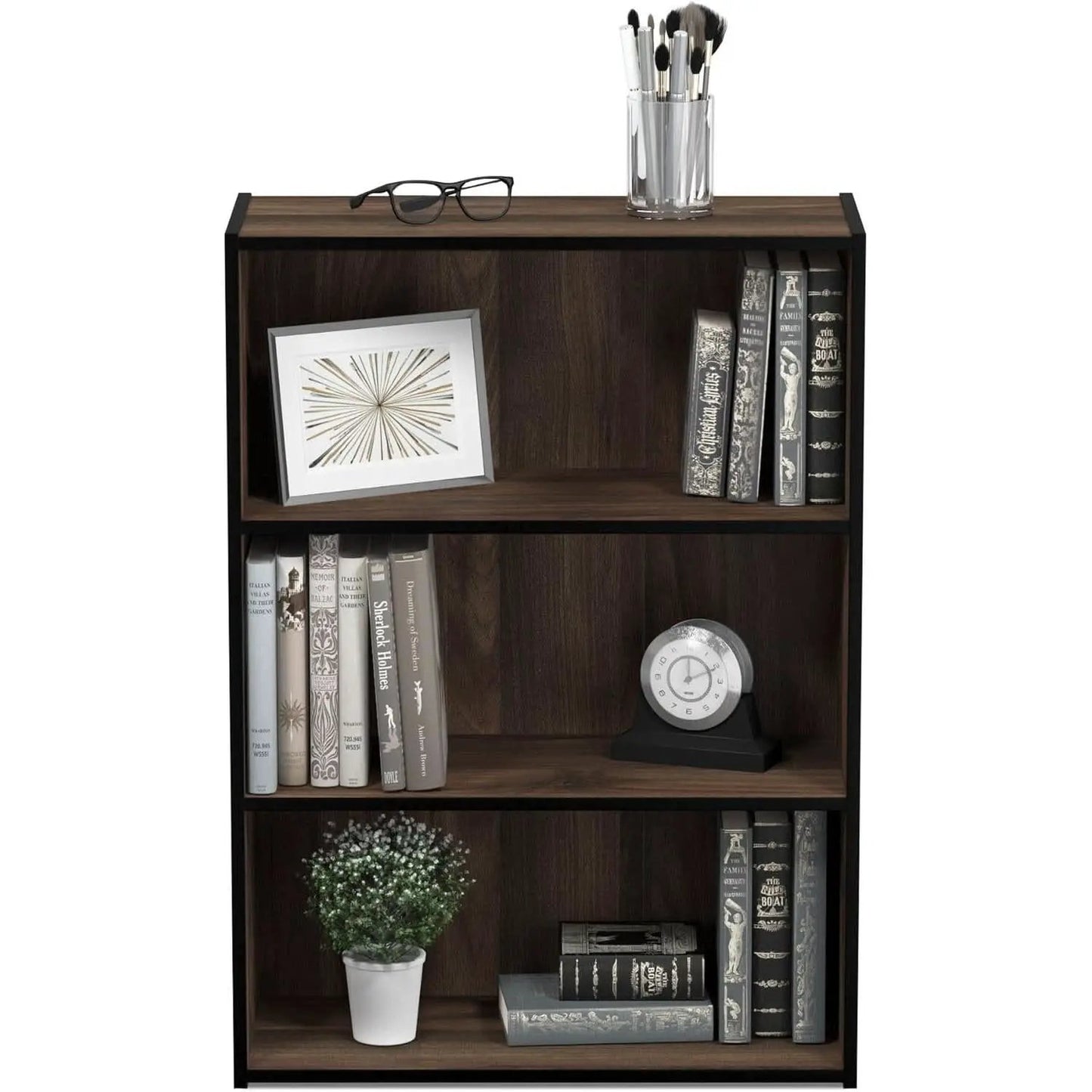 Pasir 3-Tier Open Shelf Bookcase Columbia Walnut Finish from PriceLows™