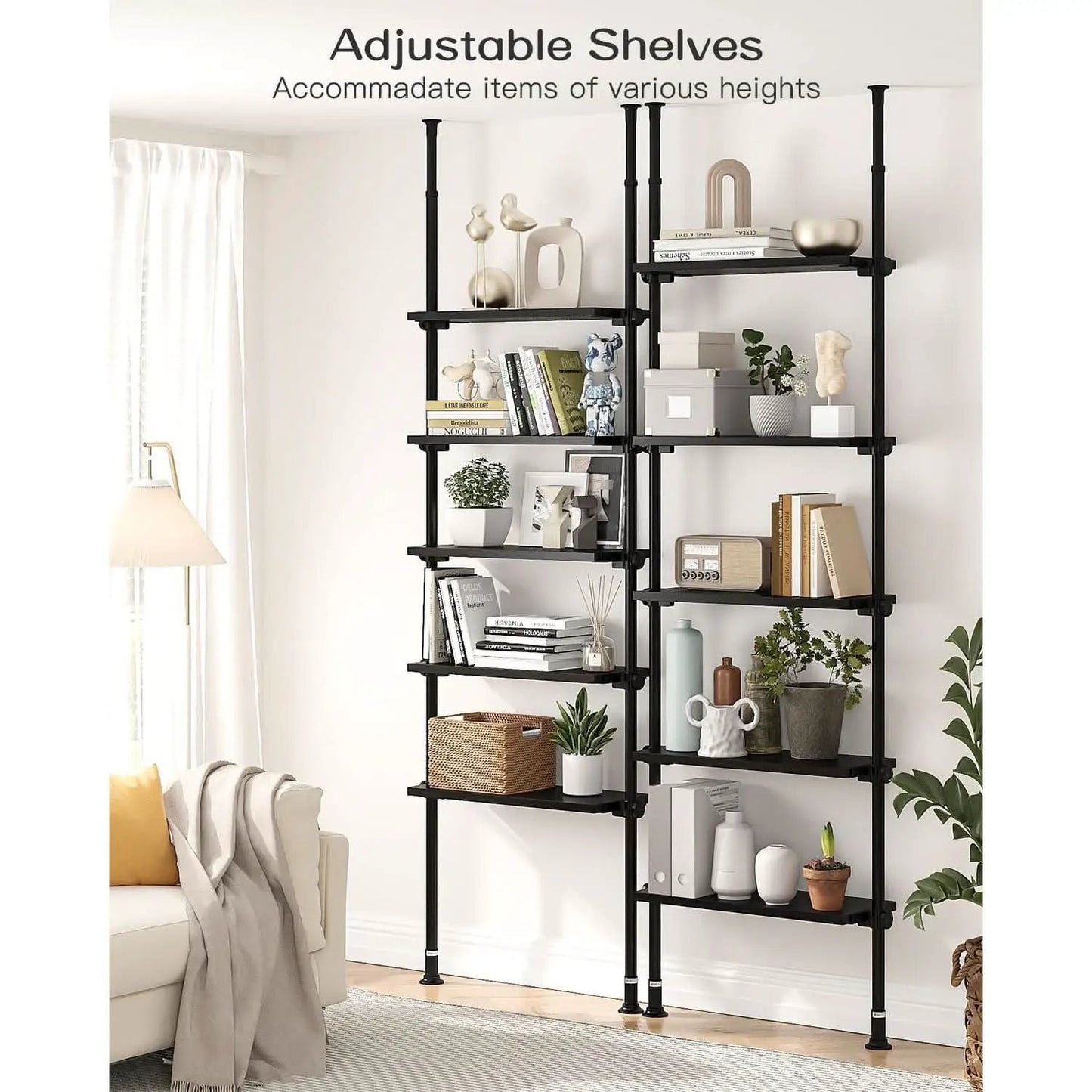 5 Tier Narrow Ladder Bookshelf With Floor To Ceiling Mount from PriceLows™