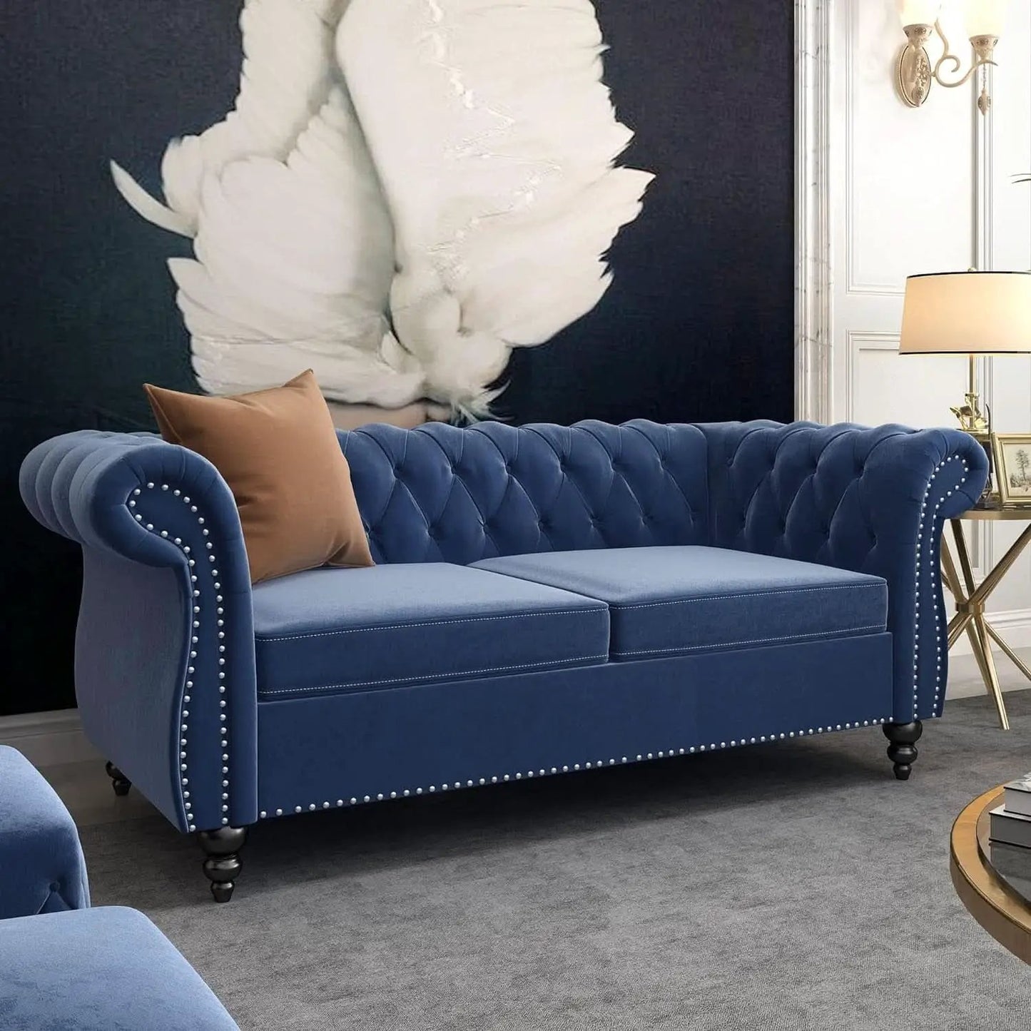 Blue Velvet 3 Piece Sectional Sofa Set With Tufting from PriceLows™
