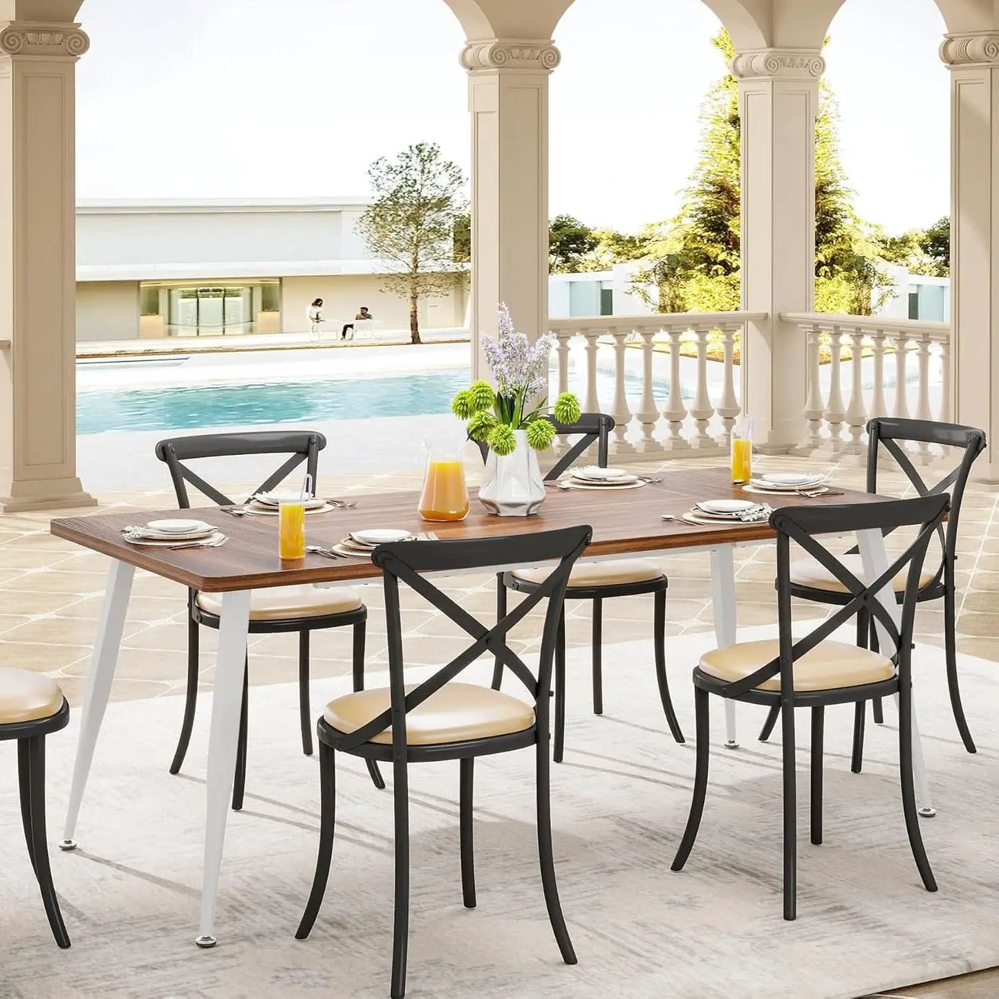 70.9 Inch Dining Table For 6 To 8 With Metal Legs Rustic from PriceLows™