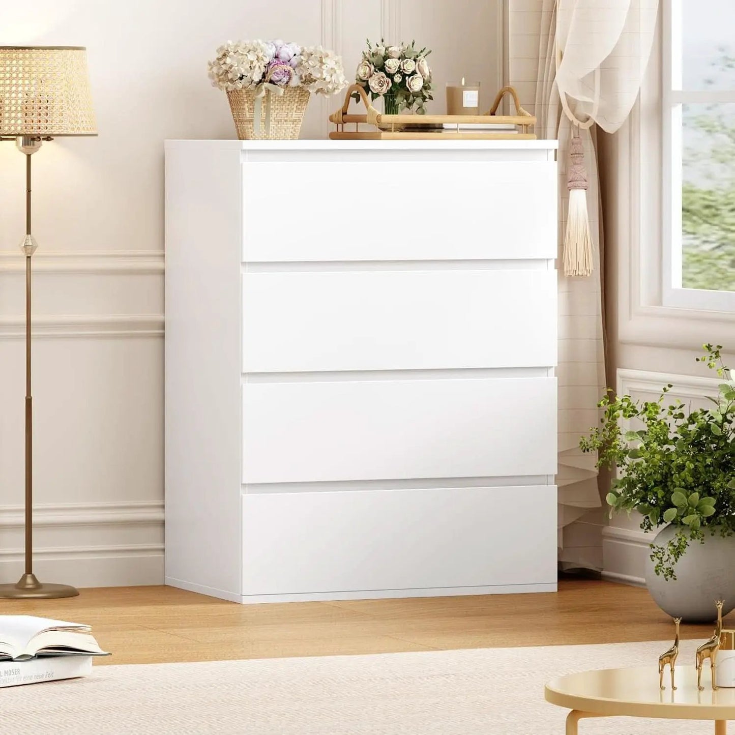 White Four Drawer Dresser Ultra Minimalist Cabinet from PriceLows™