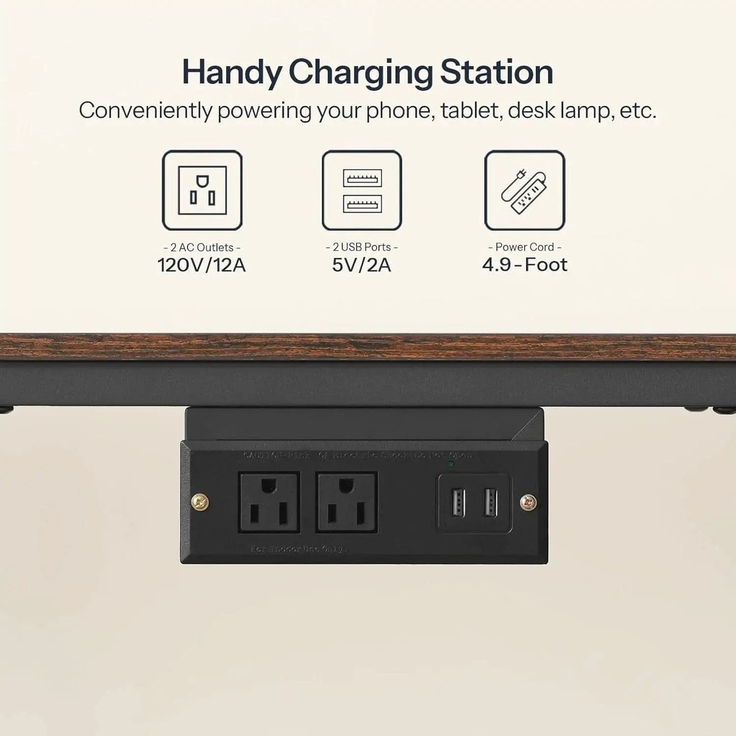 Rustic Brown And Black LED TV Stand With Charging Station Up To 55 Inches from PriceLows™