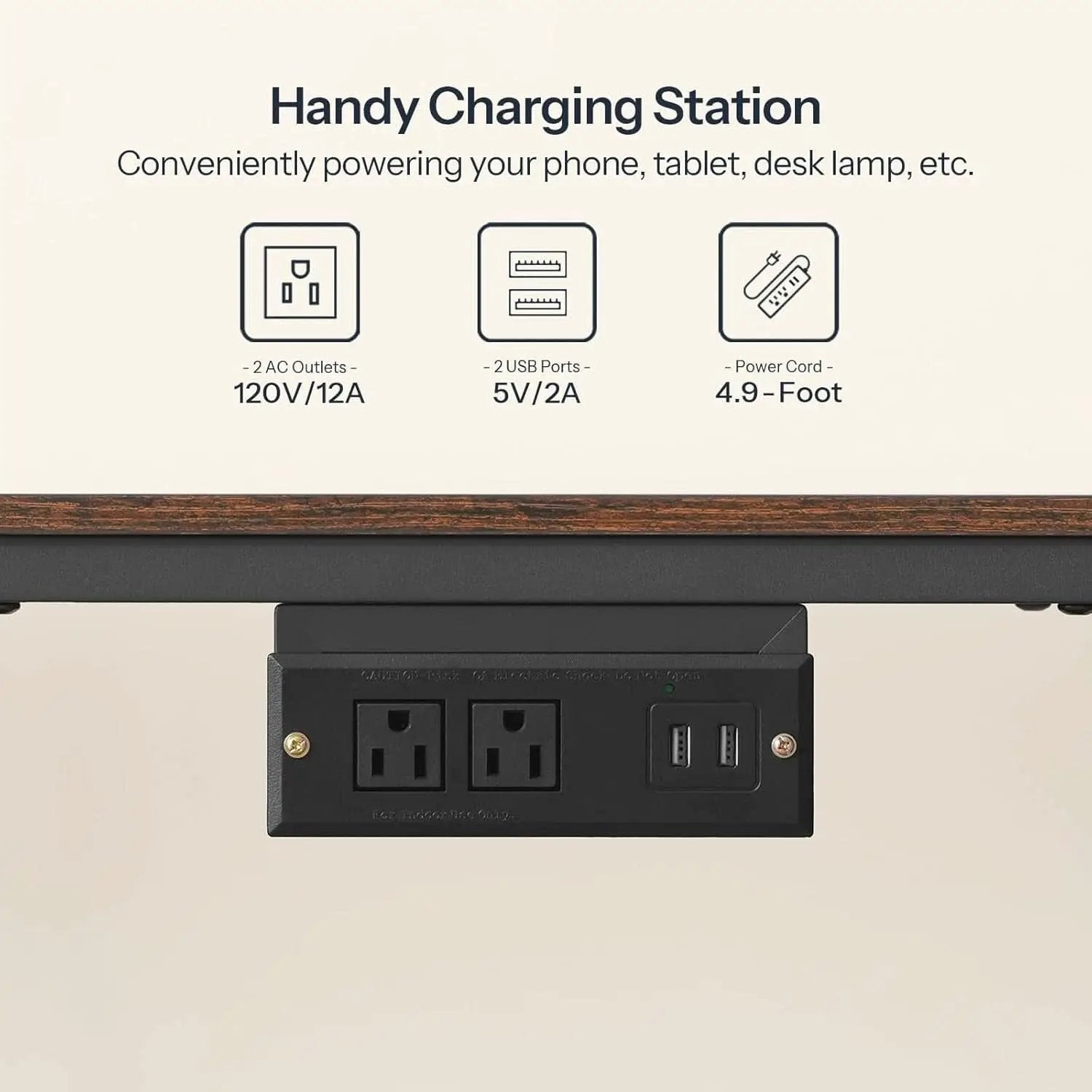 Rustic Brown And Black LED TV Stand With Charging Station Up To 55 Inches from PriceLows™