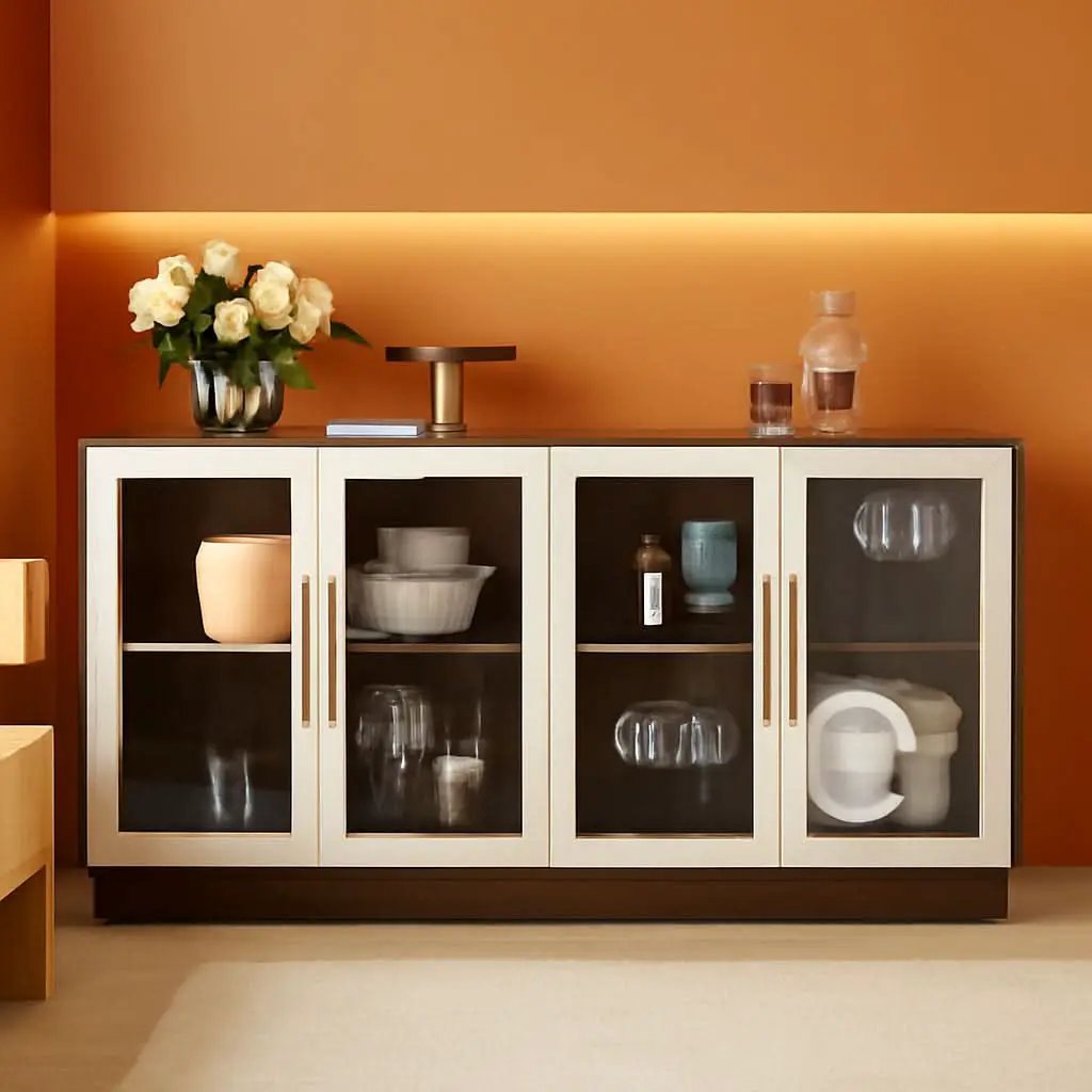 Brixston Modern Wood Glass Buffet Cabinet 64 Inch Wide from PriceLows™
