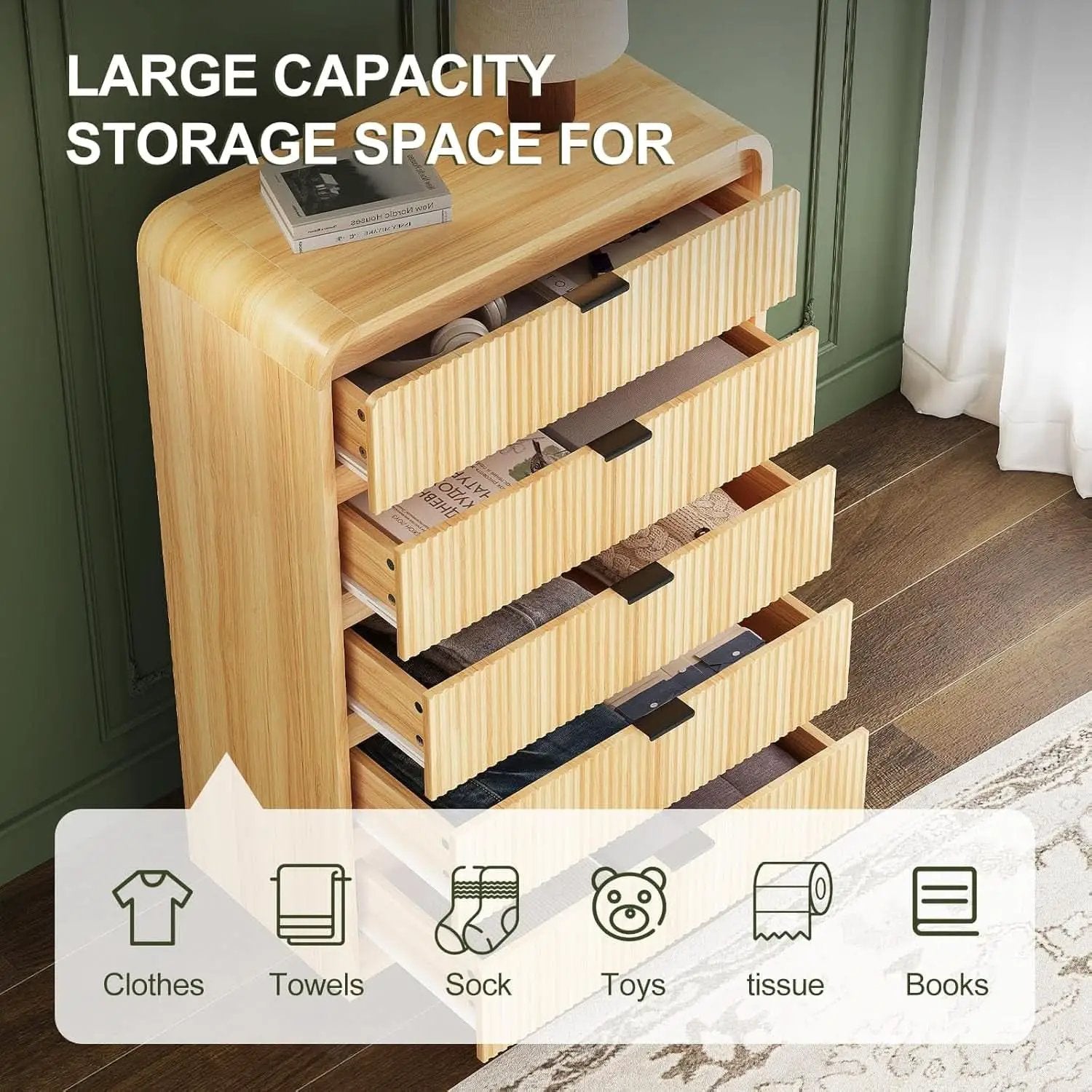 Natural Oak 48 Inch Modern Dresser With Fluted Fronts from PriceLows™