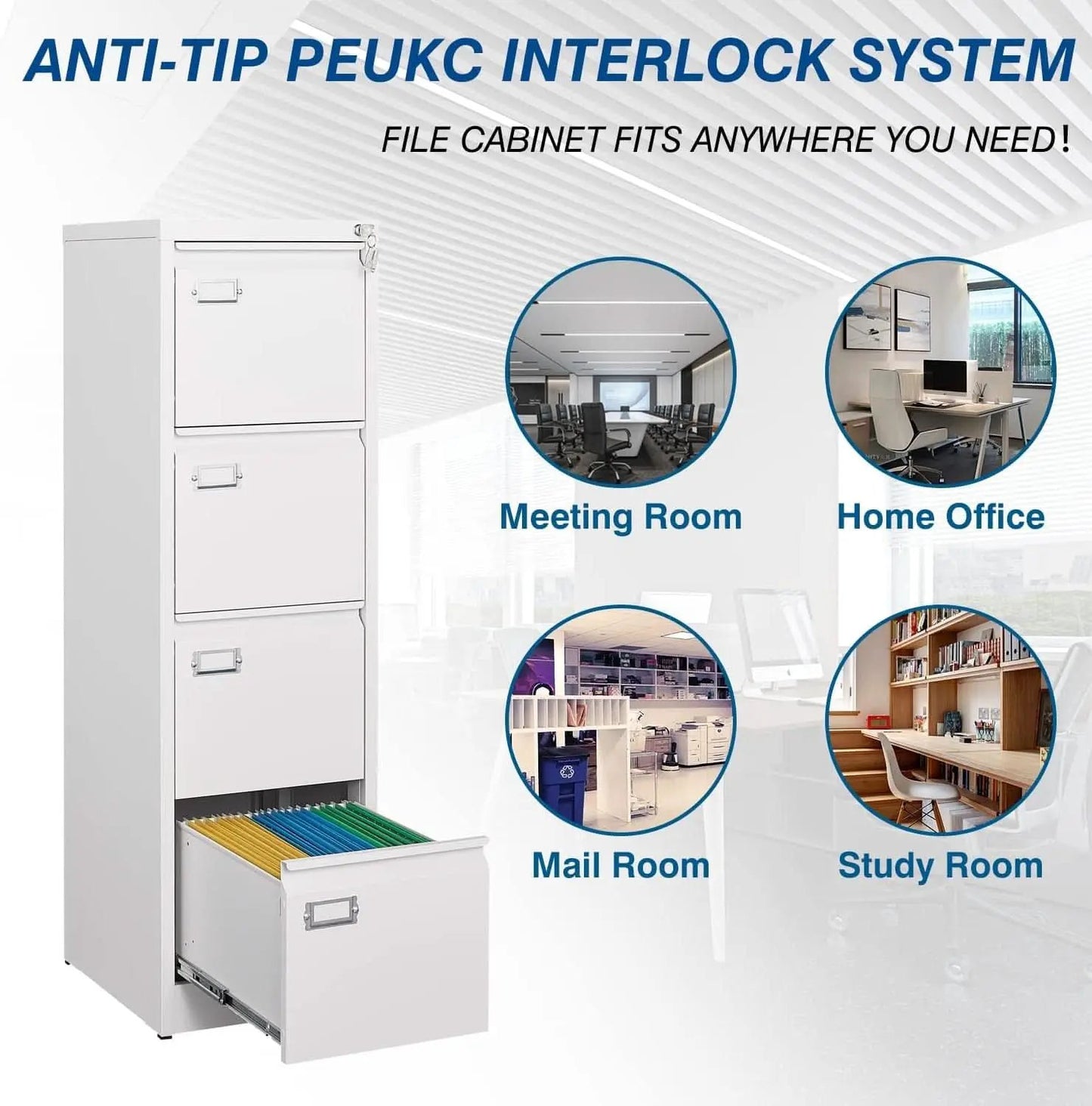 White 4 Drawer File Cabinet With Lock 16 Inch Deep from PriceLows™