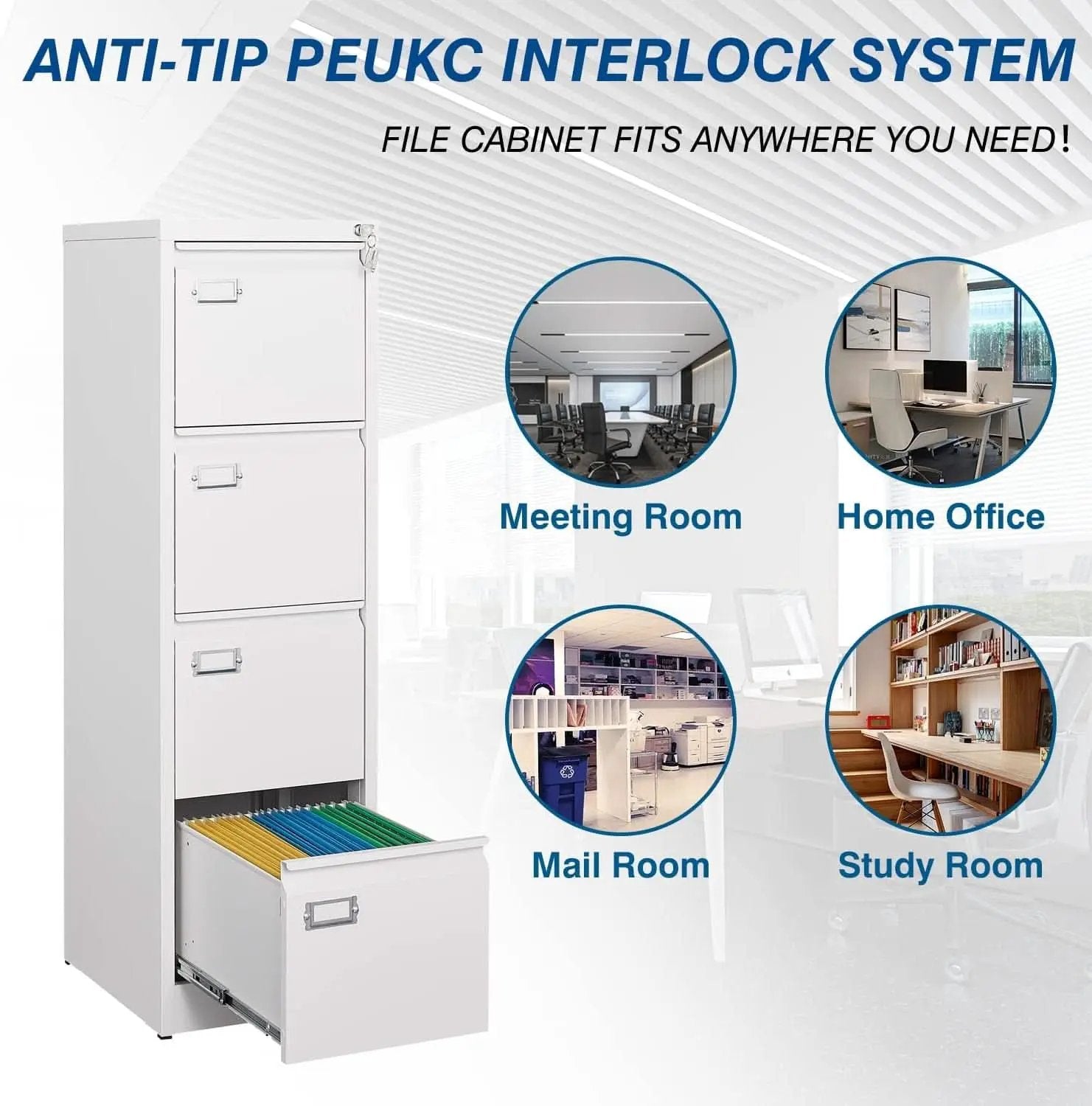 White 4 Drawer File Cabinet With Lock 16 Inch Deep from PriceLows™